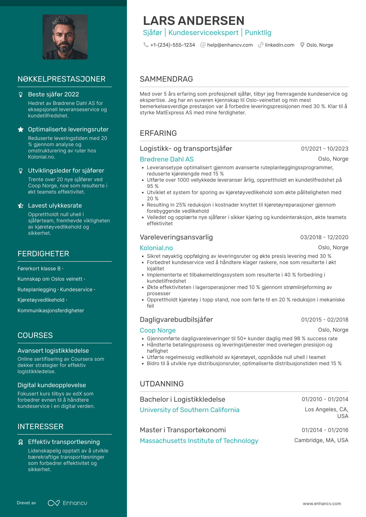 CV for Dagligvare Budbilsjåfør Resume Example