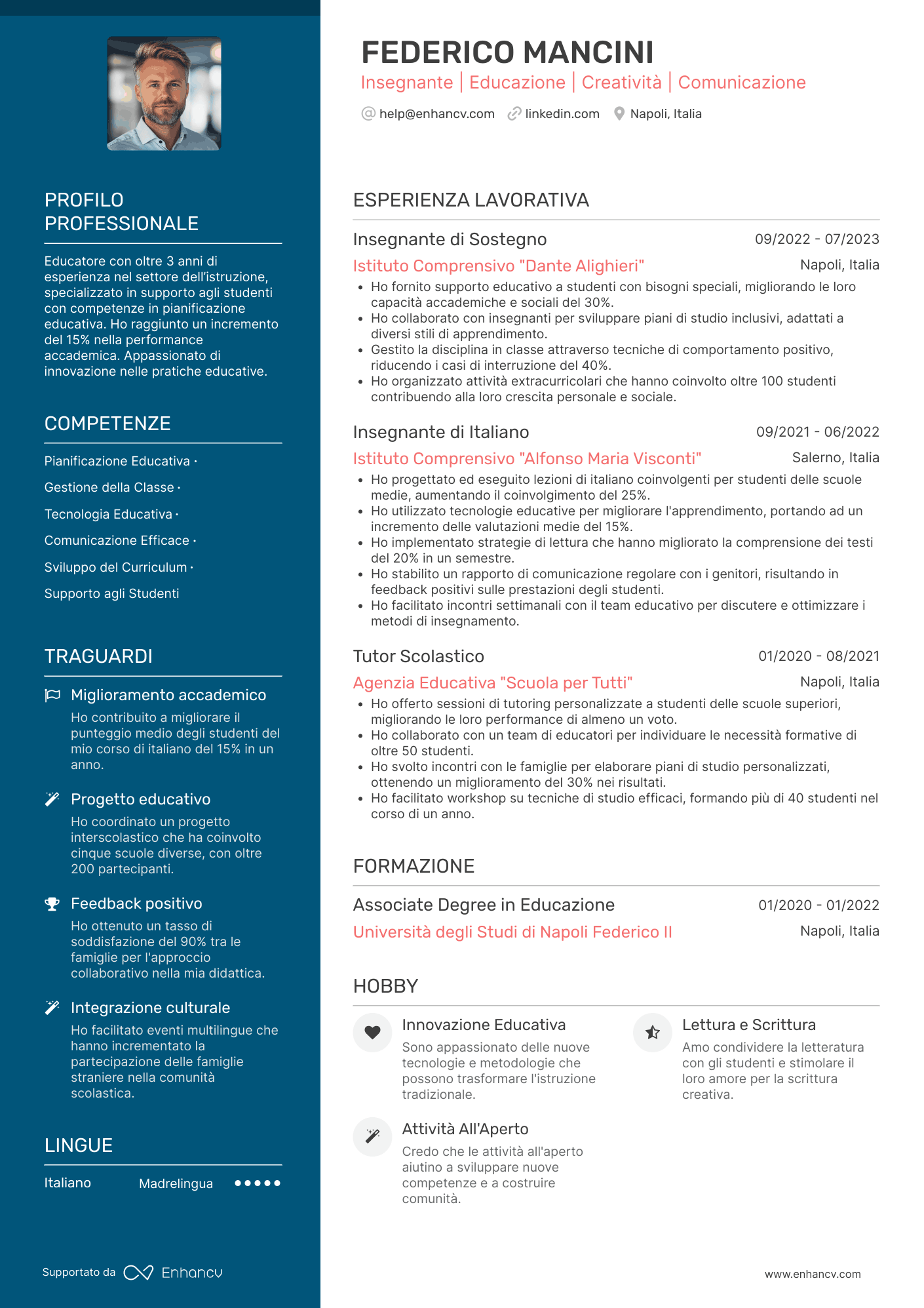 Insegnante supplente Resume Example