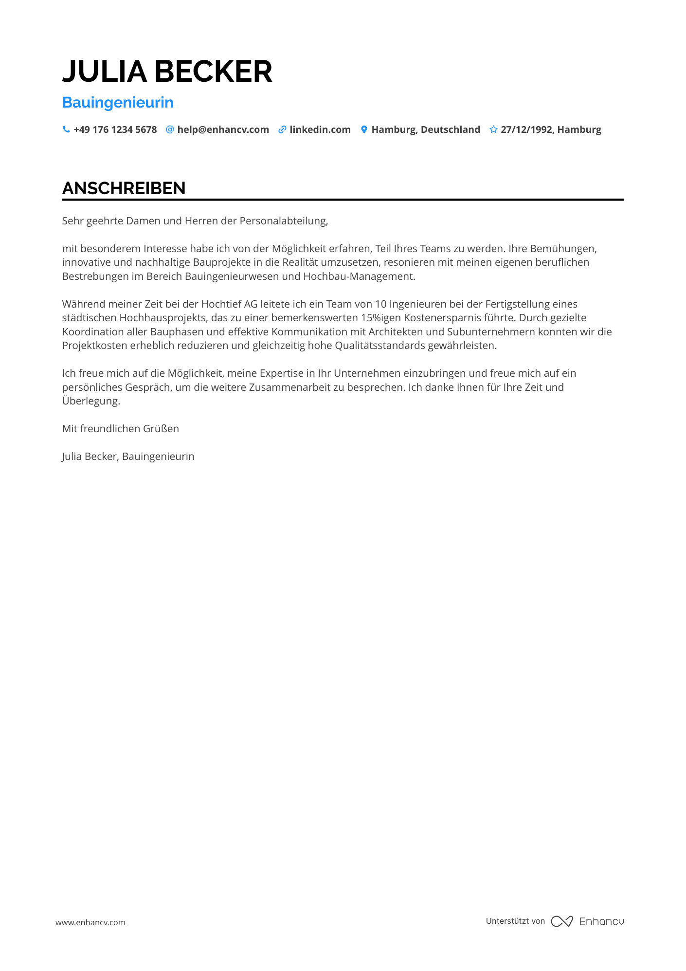 Bauingenieur mit Berufserfahrung Resume Example