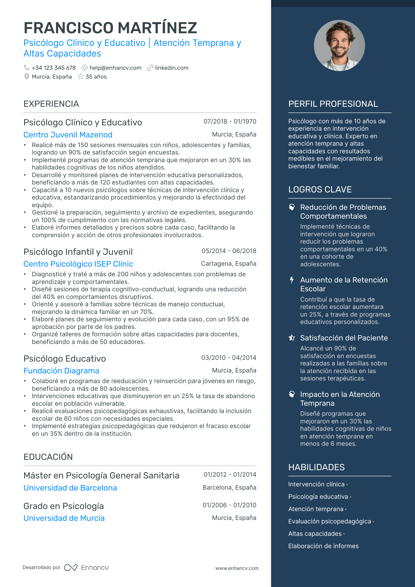 Psicólogo Senior Resume Example