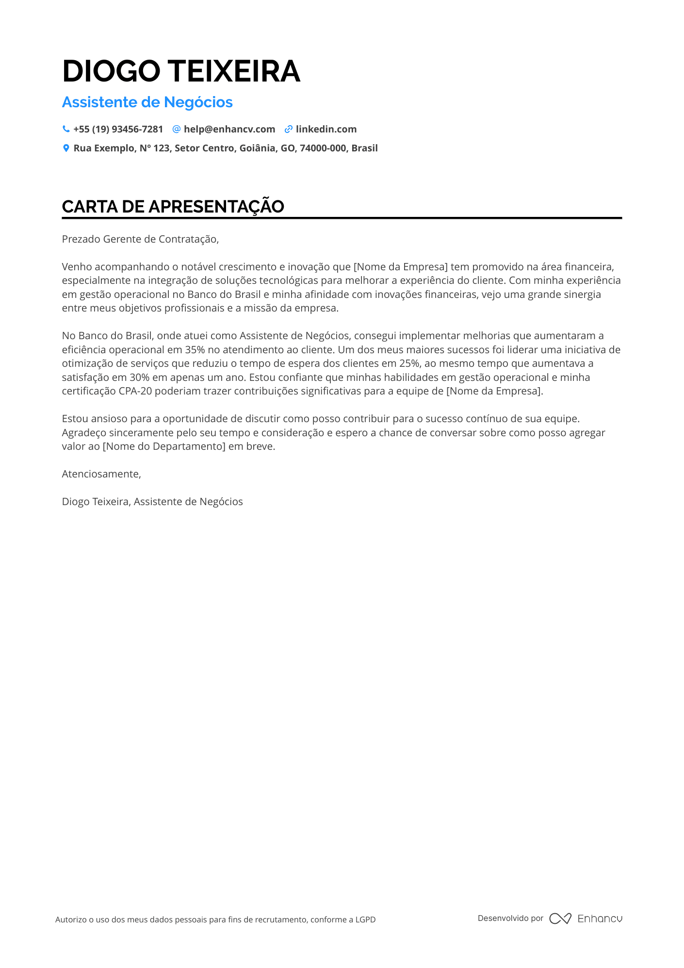 Porteiro de Hospital Resume Example