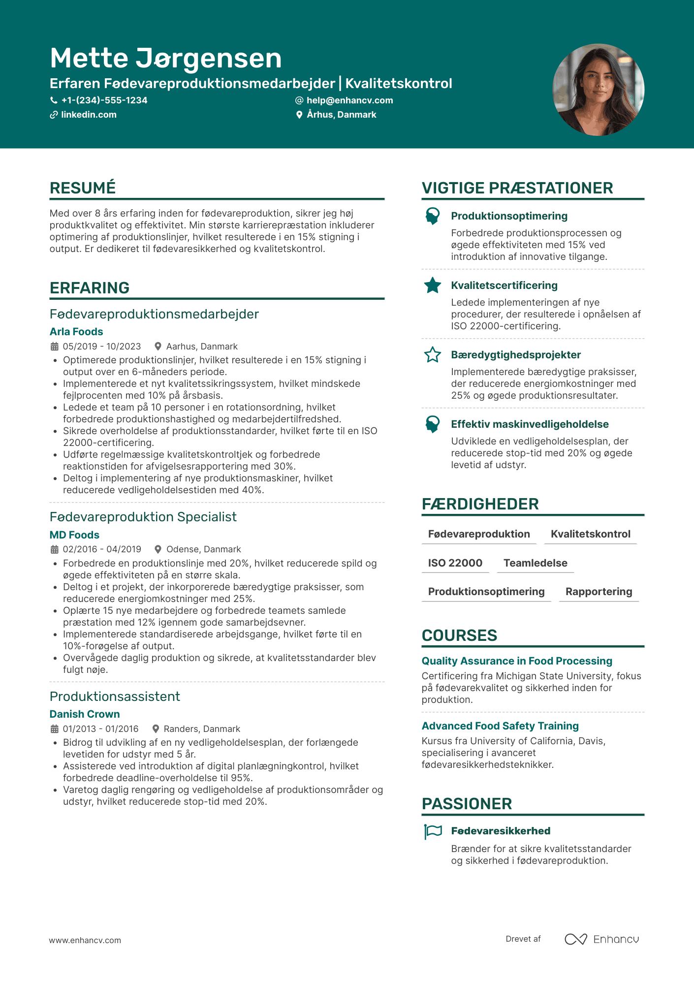 CV til Fødevareproduktionsmedarbejder Resume Example
