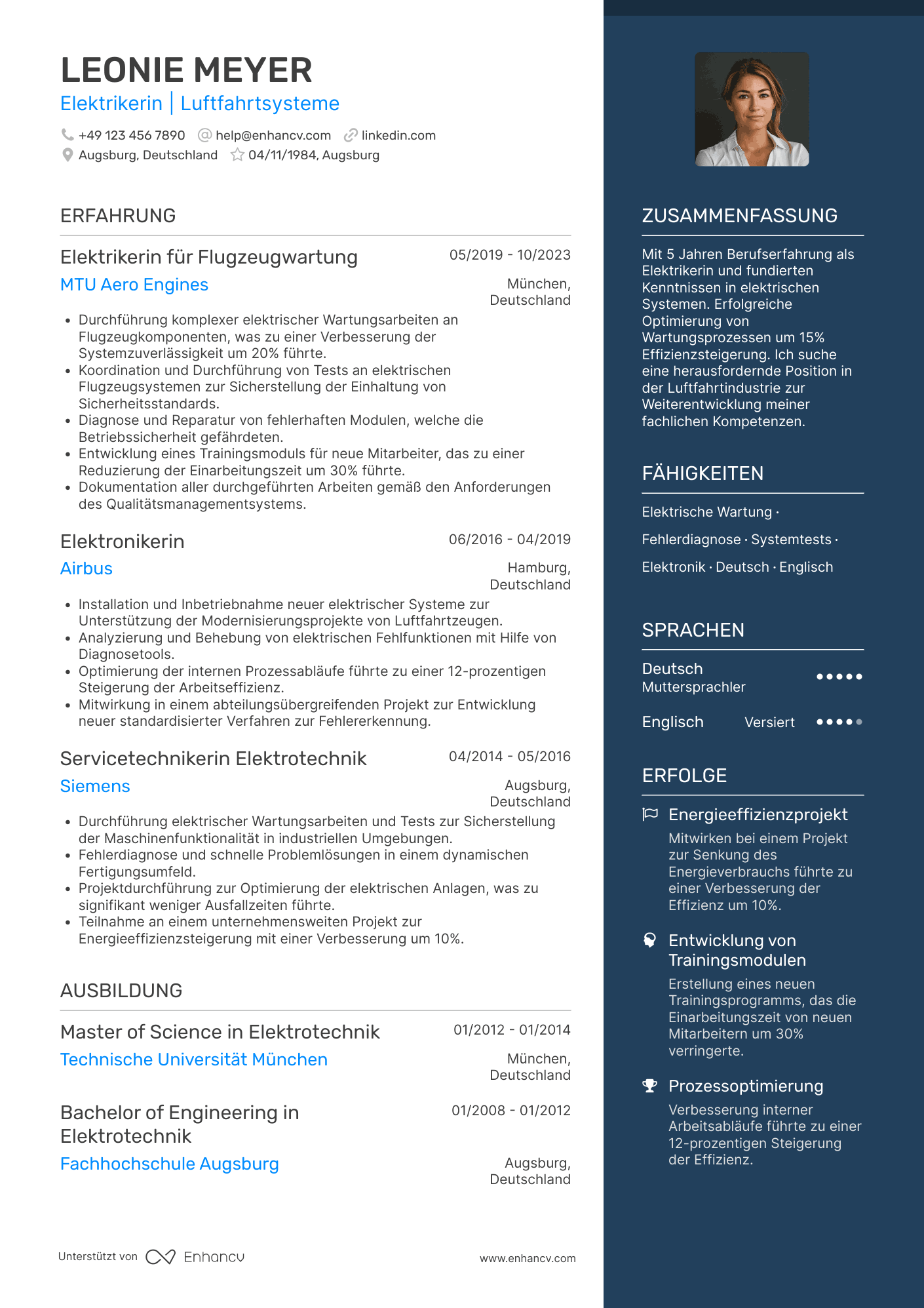 Lebenslauf in Elektriker in der Luftfahrtindustrie Resume Example