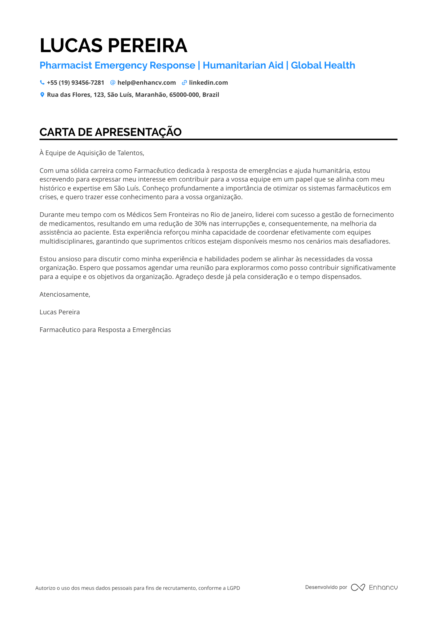 Farmacêutico Hospitalar Resume Example