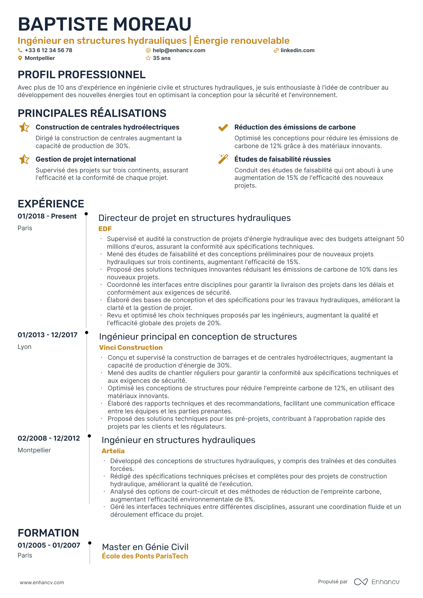 Ingénieur en Génie Civil Resume Example