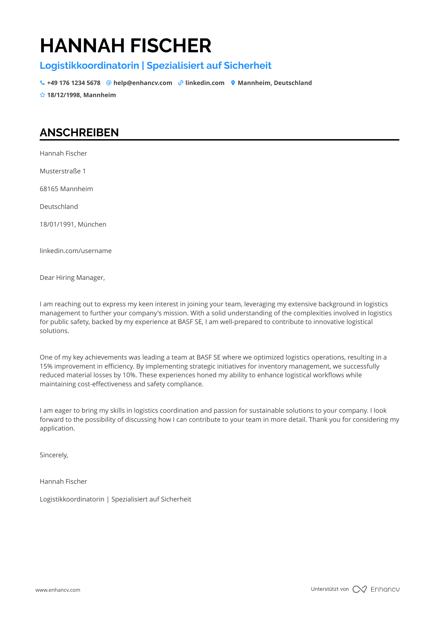 Polizei Logistikkoordinator Resume Example
