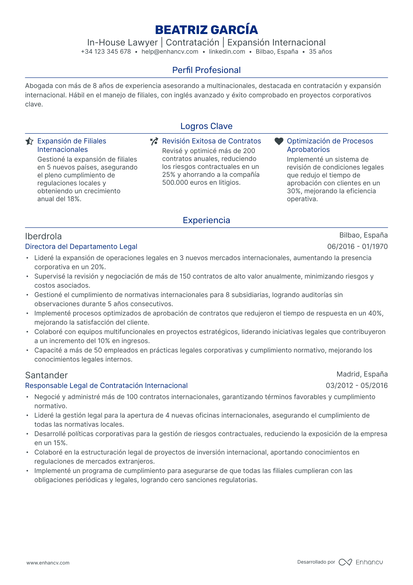 Abogado de Derecho Laboral Resume Example