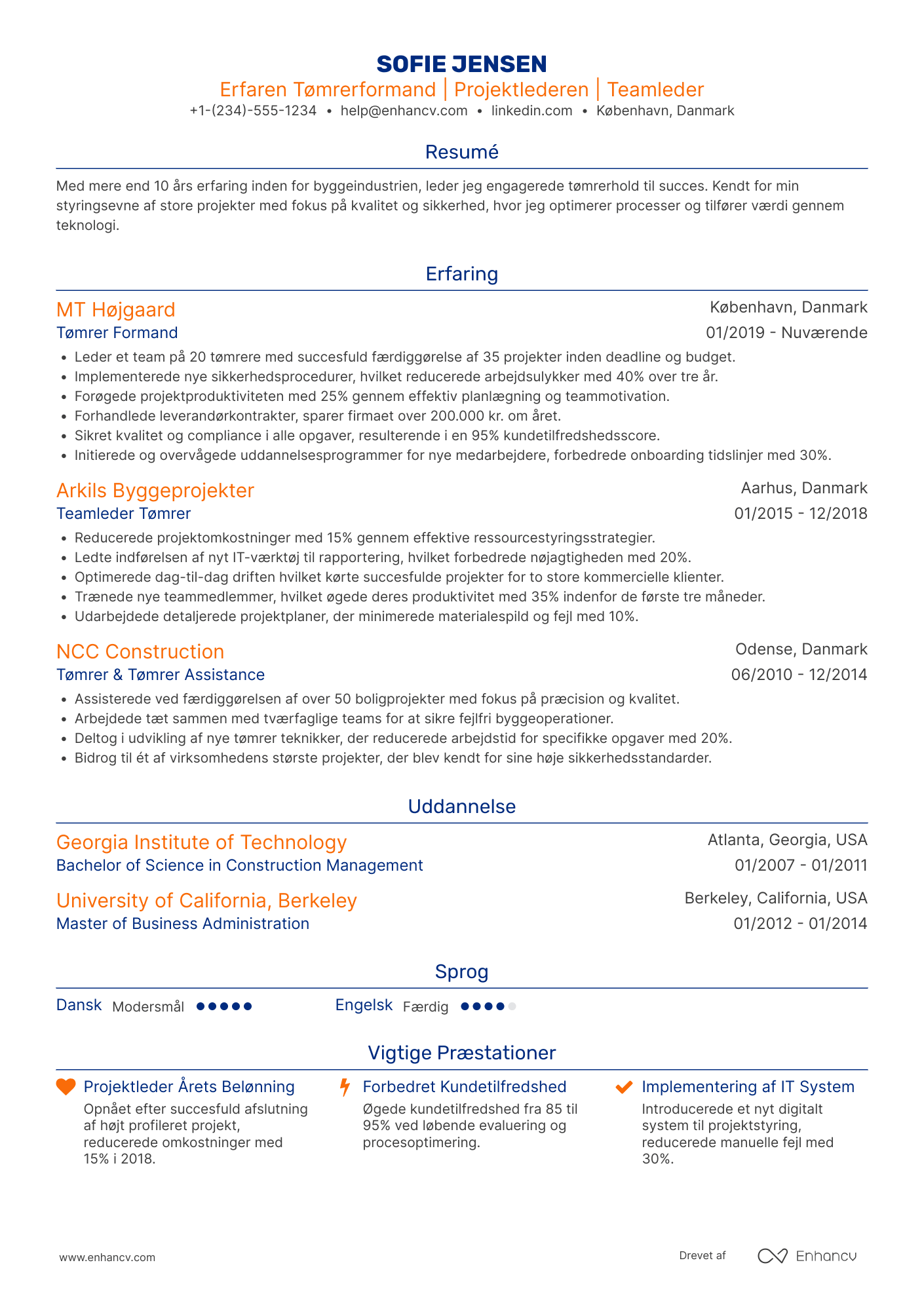 CV til Tømrer Formand Resume Example