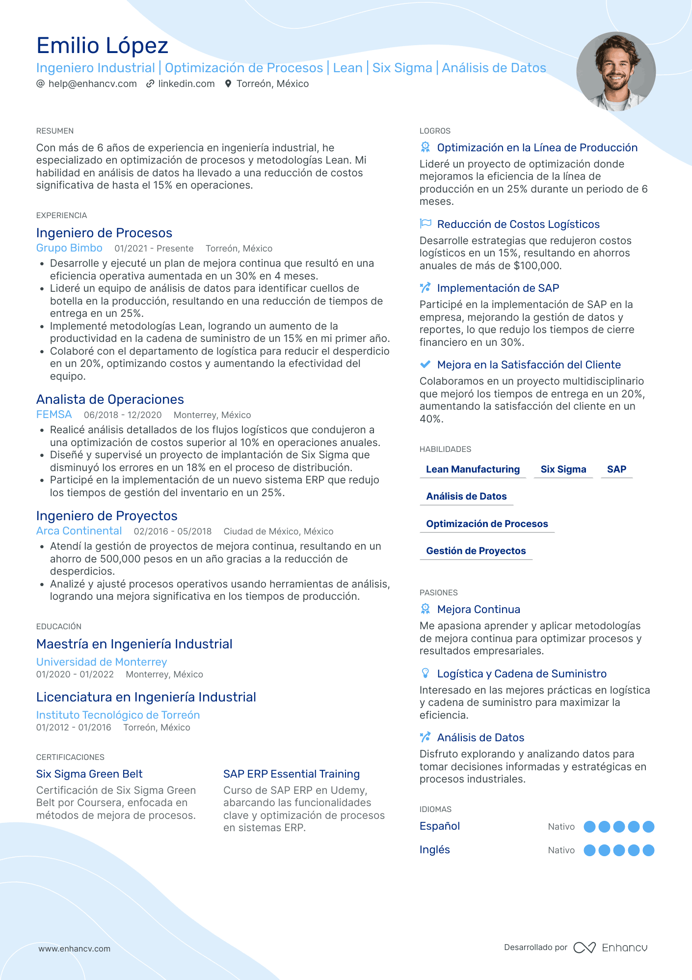 Ingeniero Industrial Resume Example