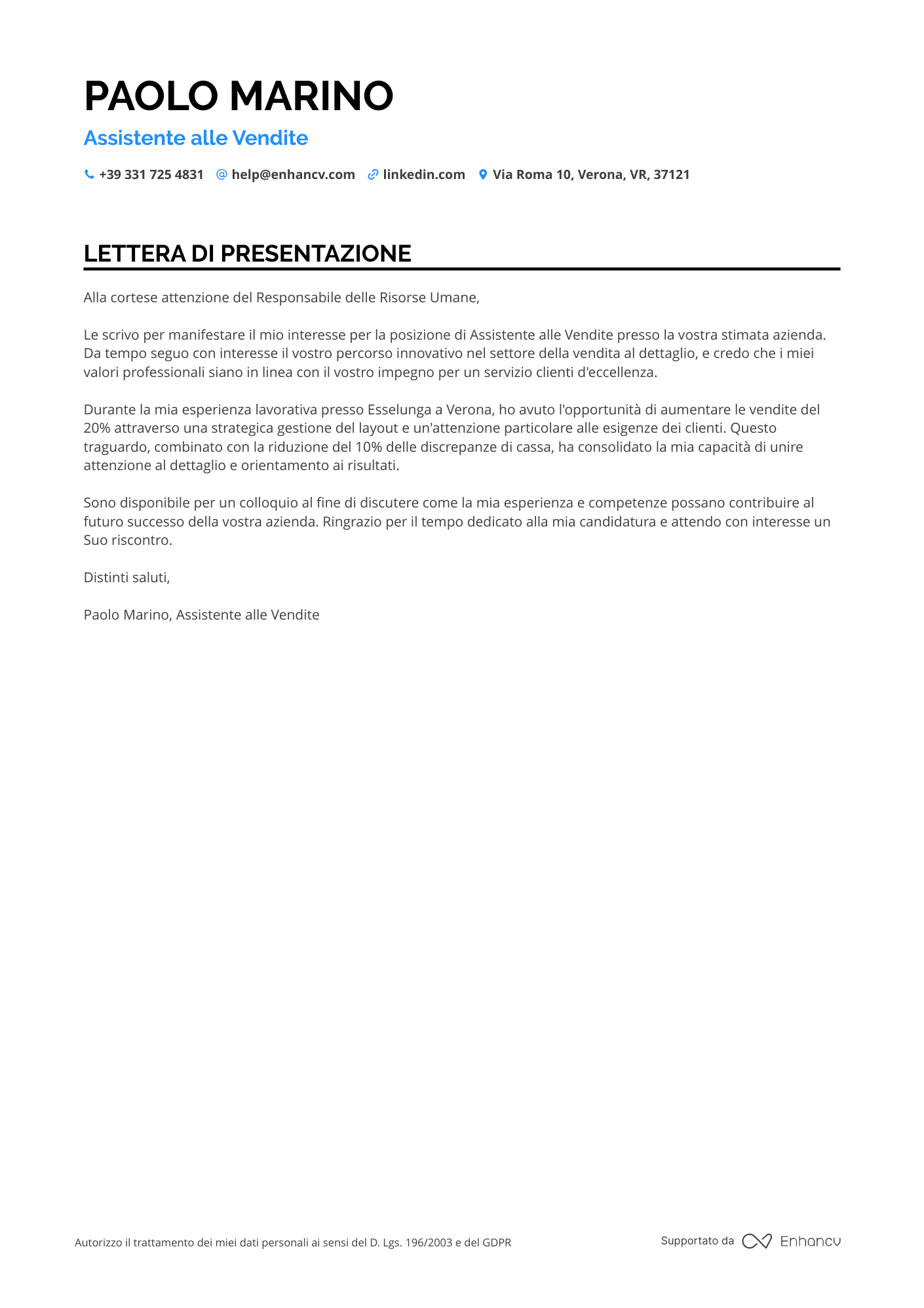 Eurospin Prima Esperienza Resume Example