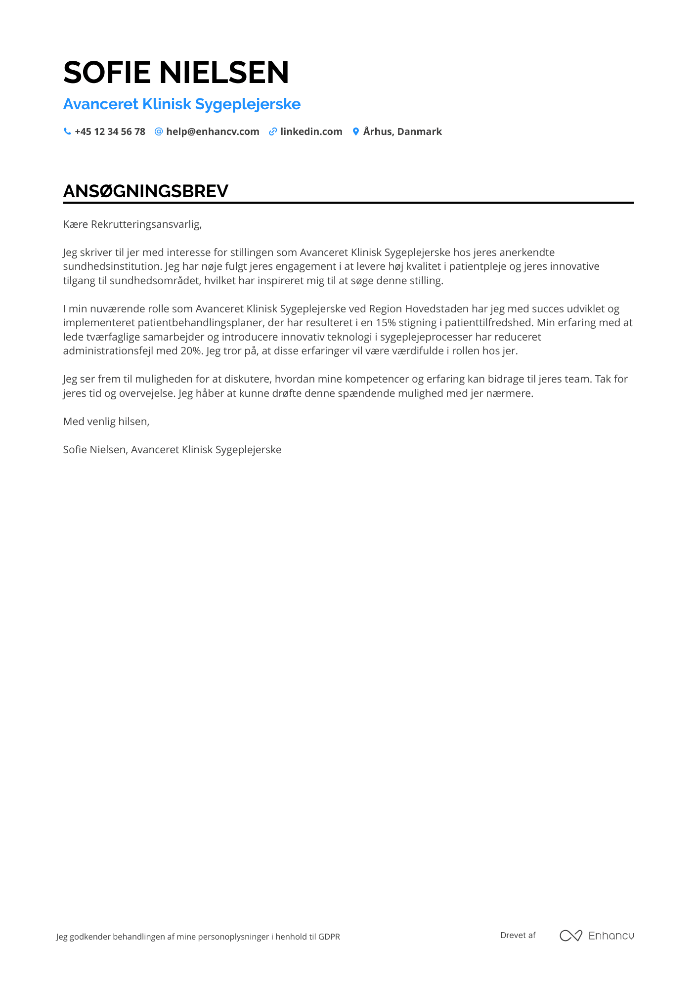 Ansøgningsbrev til Avanceret klinisk sygeplejerske Resume Example