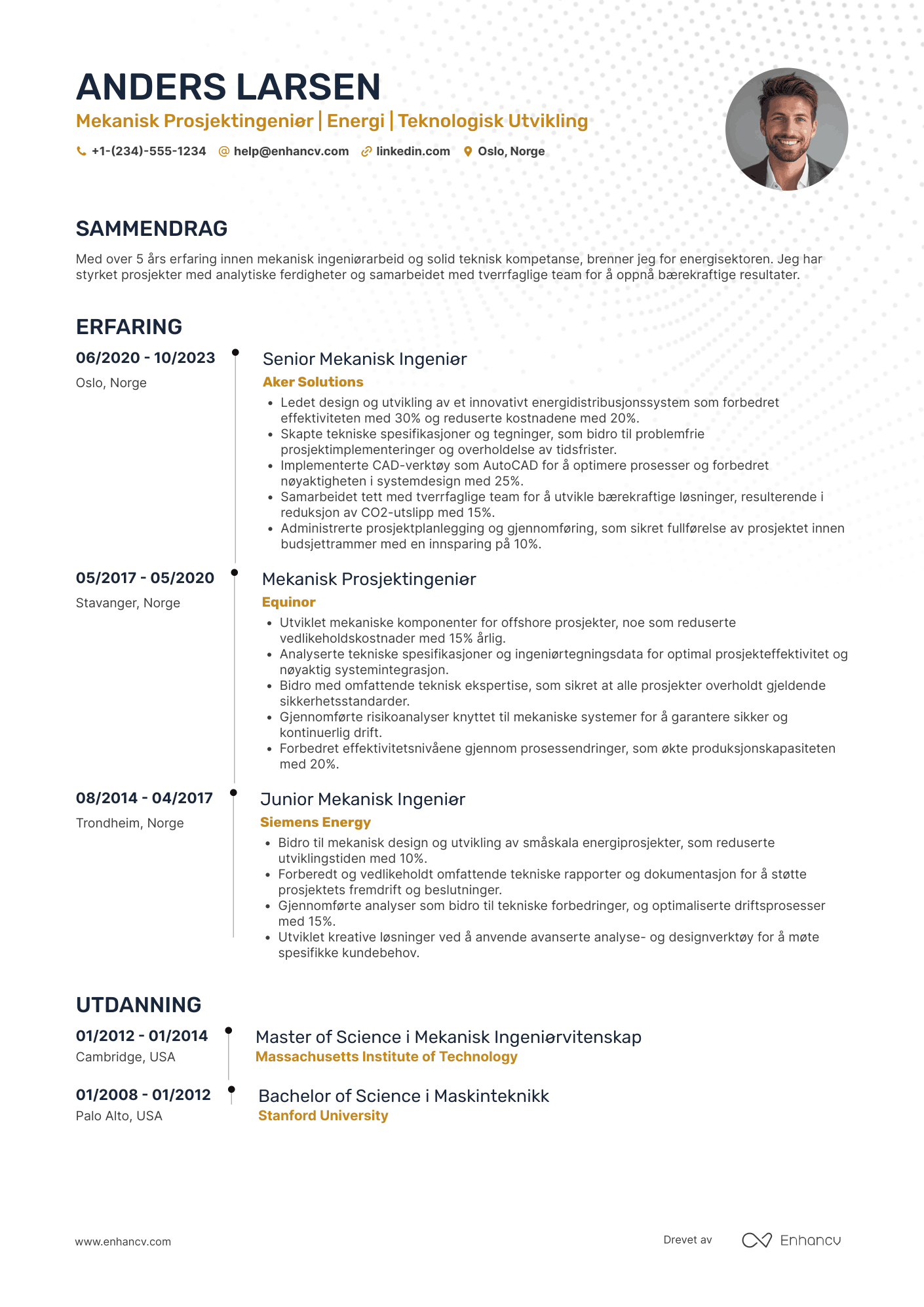CV for Mekanisk Prosjektingeniør   Energi Resume Example