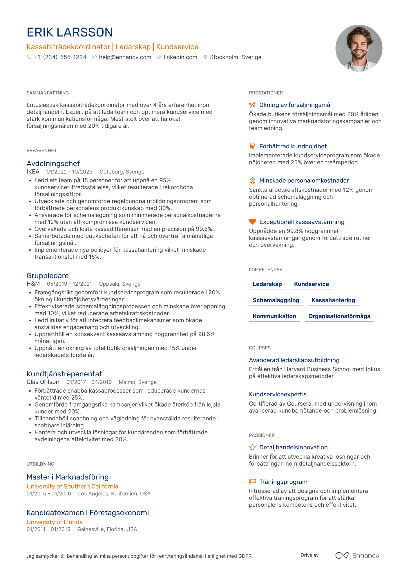 CV för Kassabiträdekoordinator Resume Example
