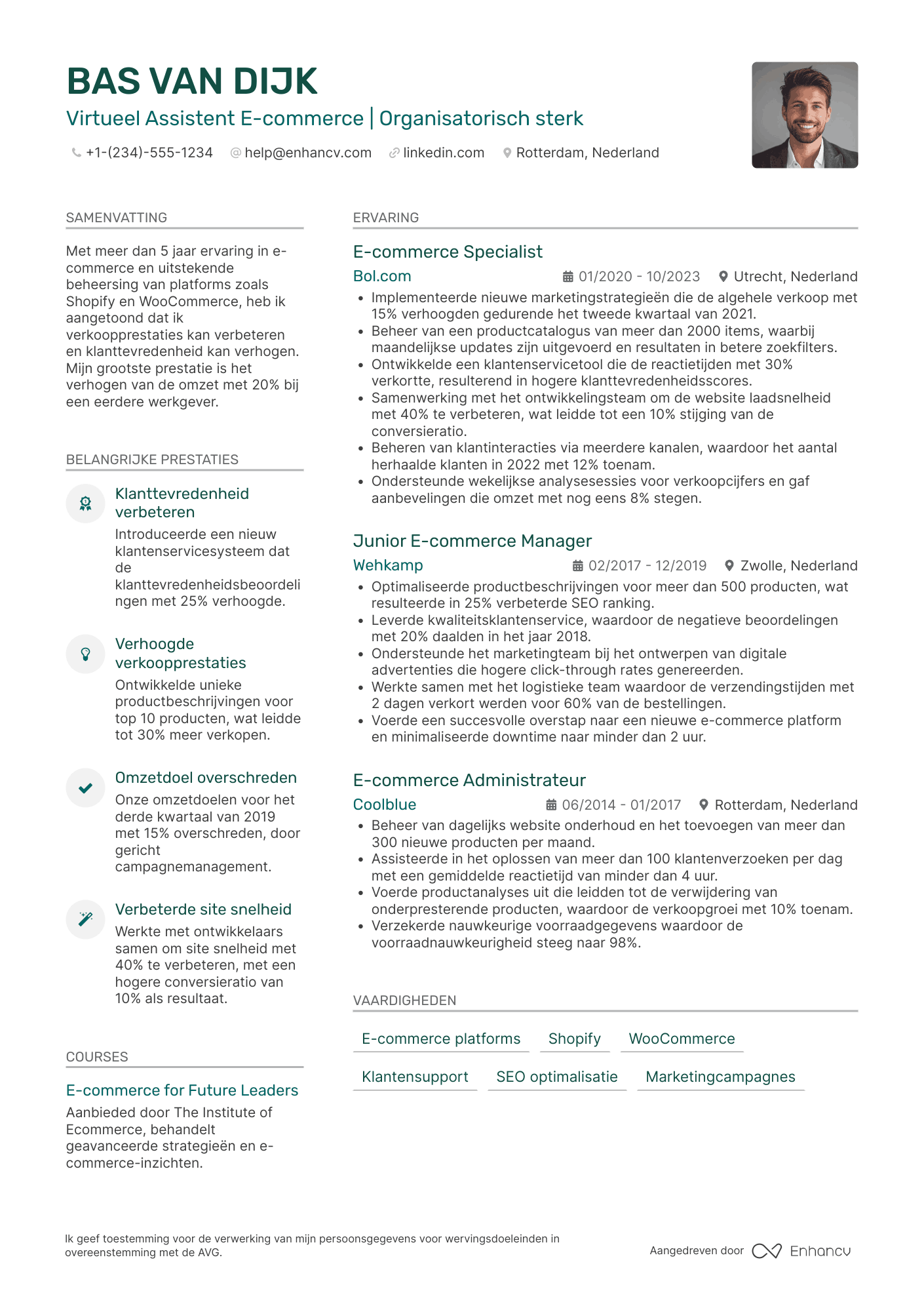 CV voor Virtueel Assistent E commerce Resume Example