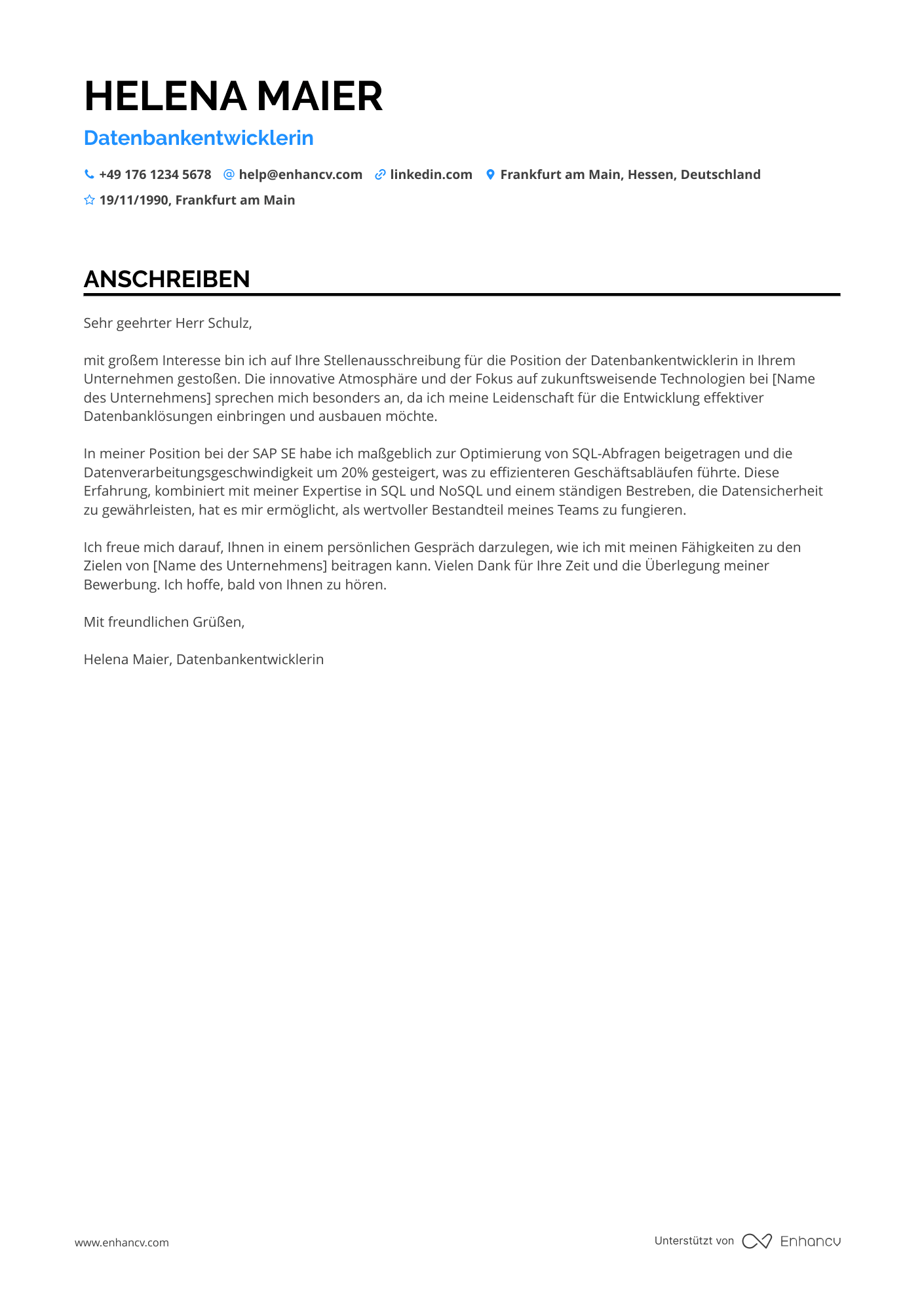 Programmierer für Datenbanken Resume Example