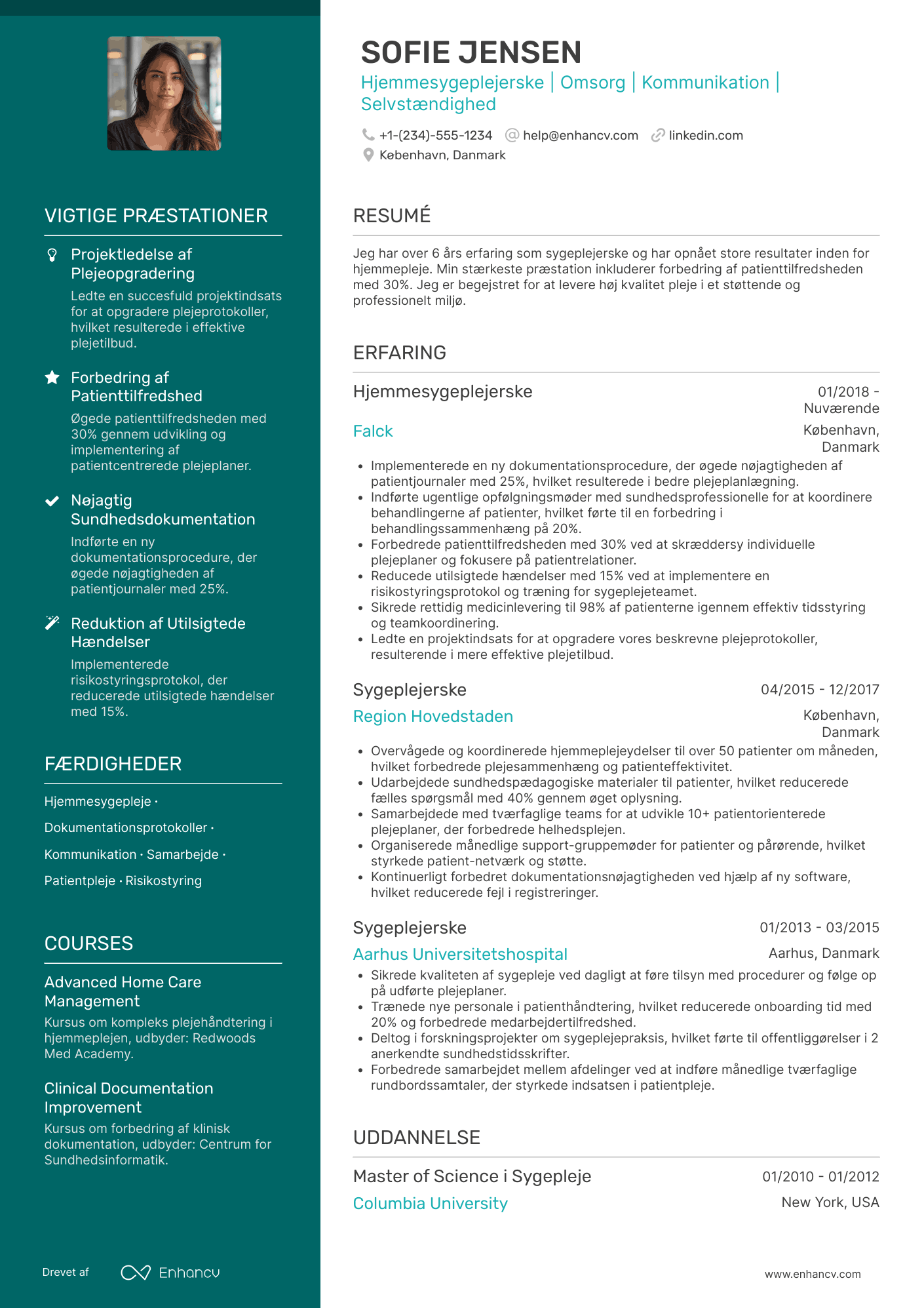 CV til Hjemmesygeplejerske Resume Example