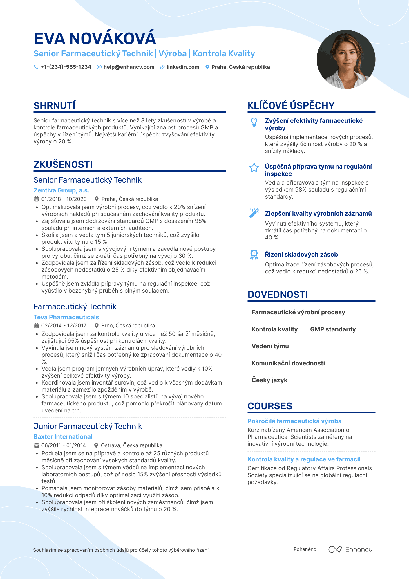 Životopis pro Senior Farmaceutický technik Resume Example