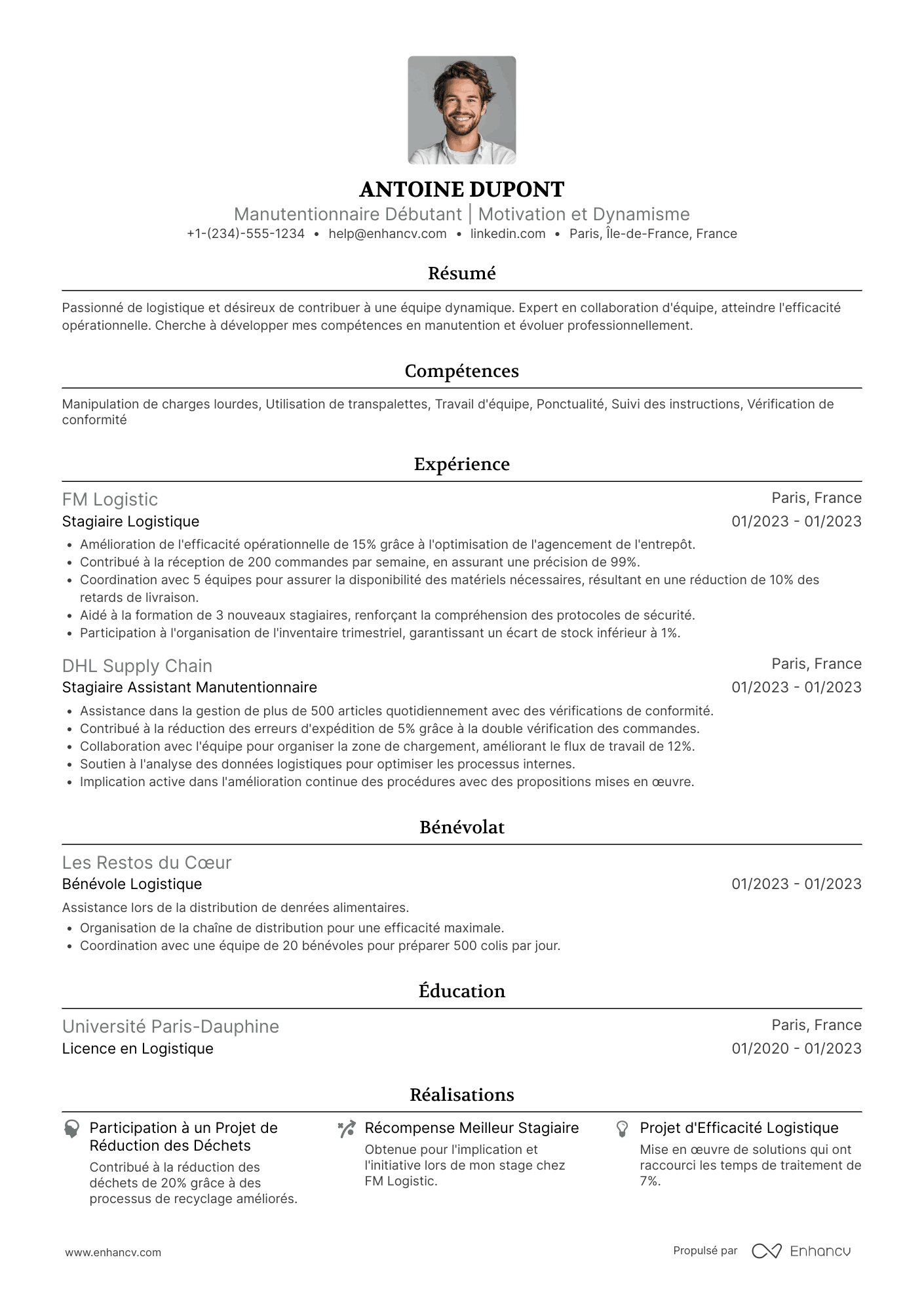 CV de manutentionnaire sans expérience Resume Example