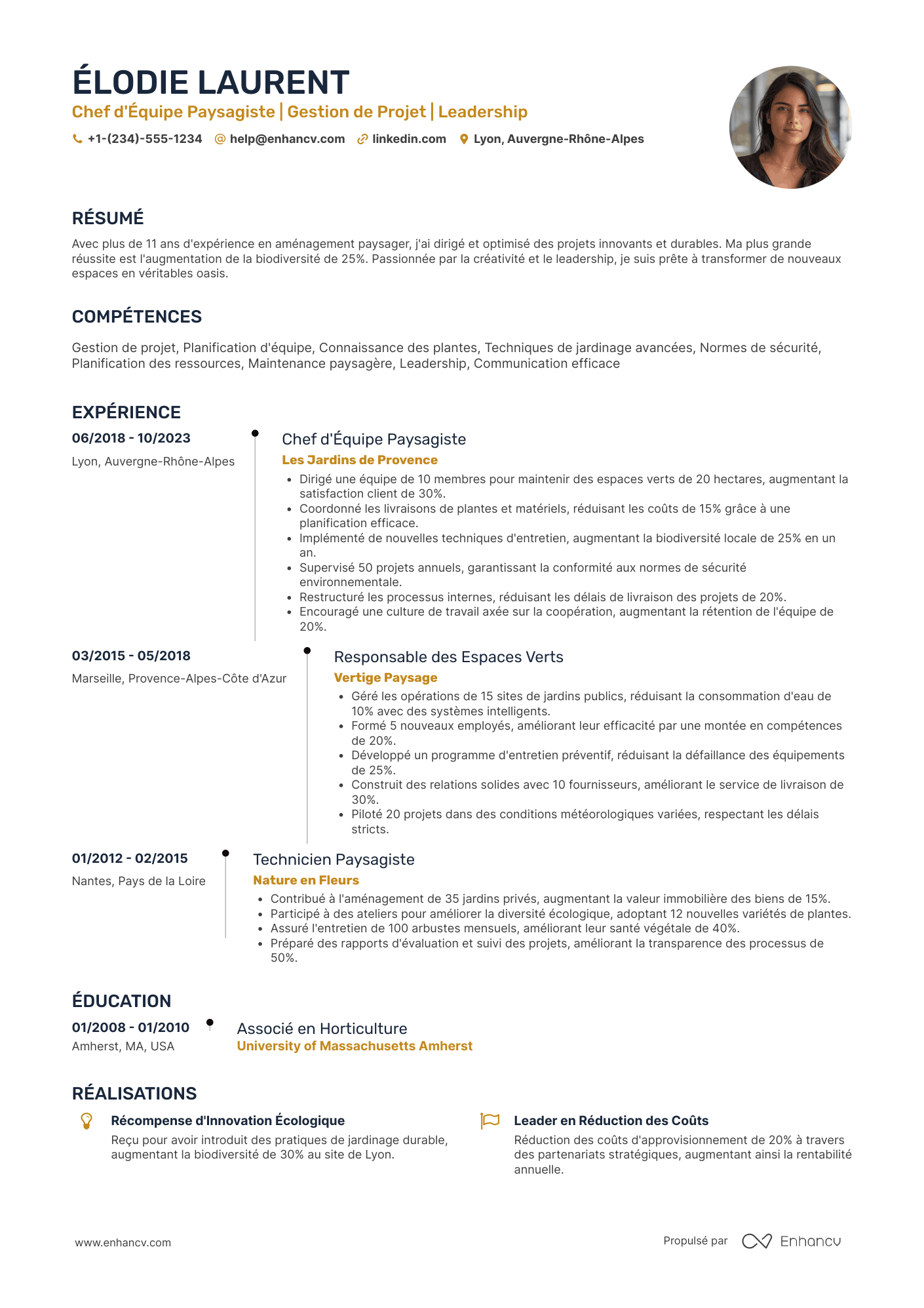 CV de chef d'équipe paysagiste Resume Example