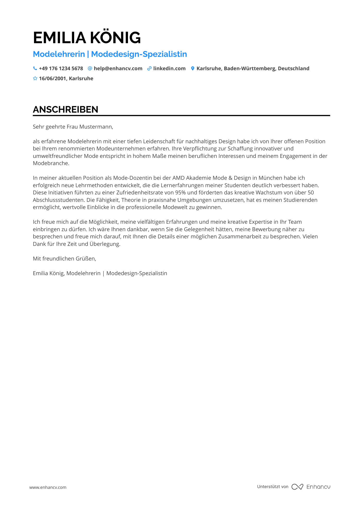 Lehrer in der Modebranche Resume Example