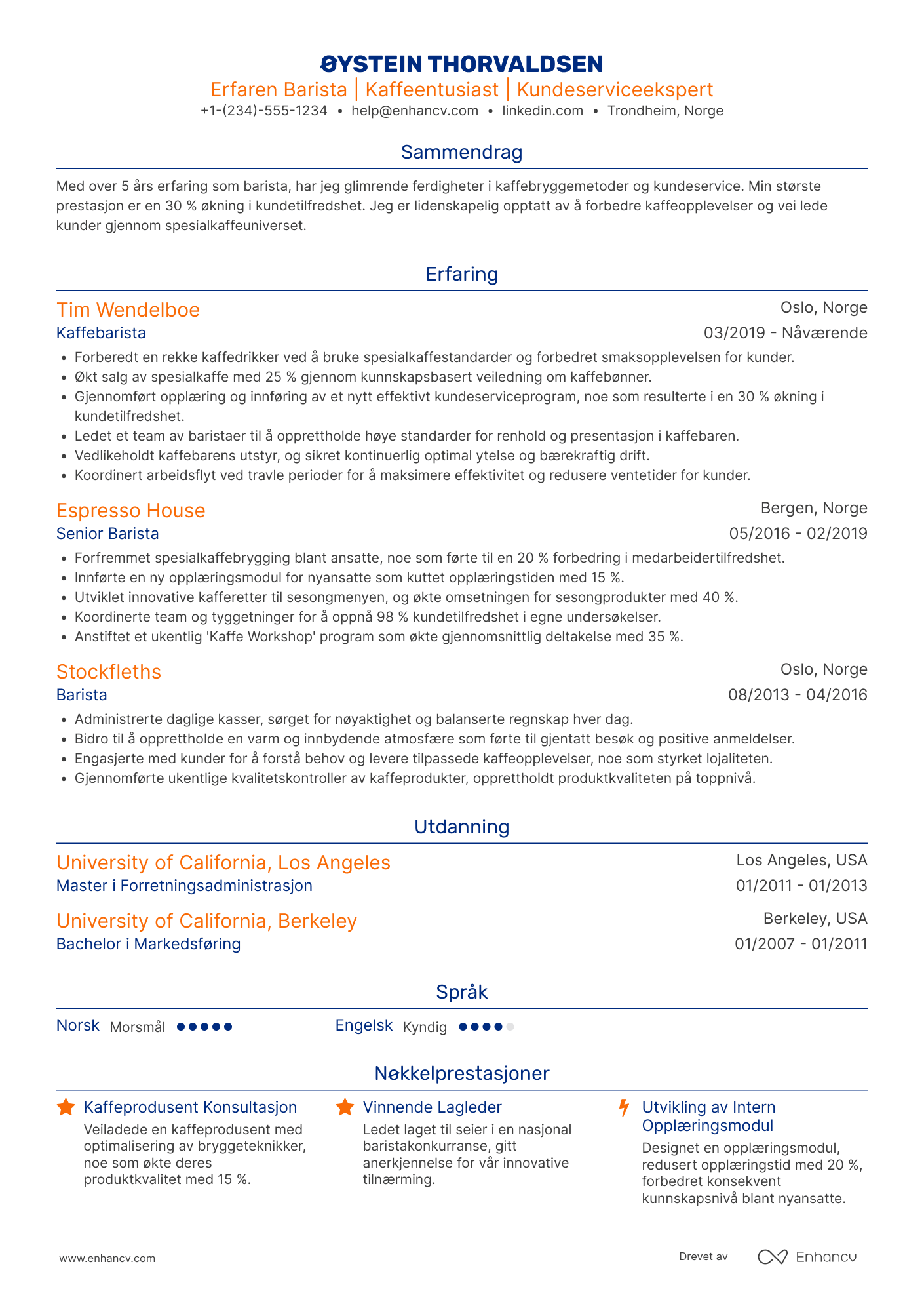 CV for Spesialkaffe Barista Resume Example