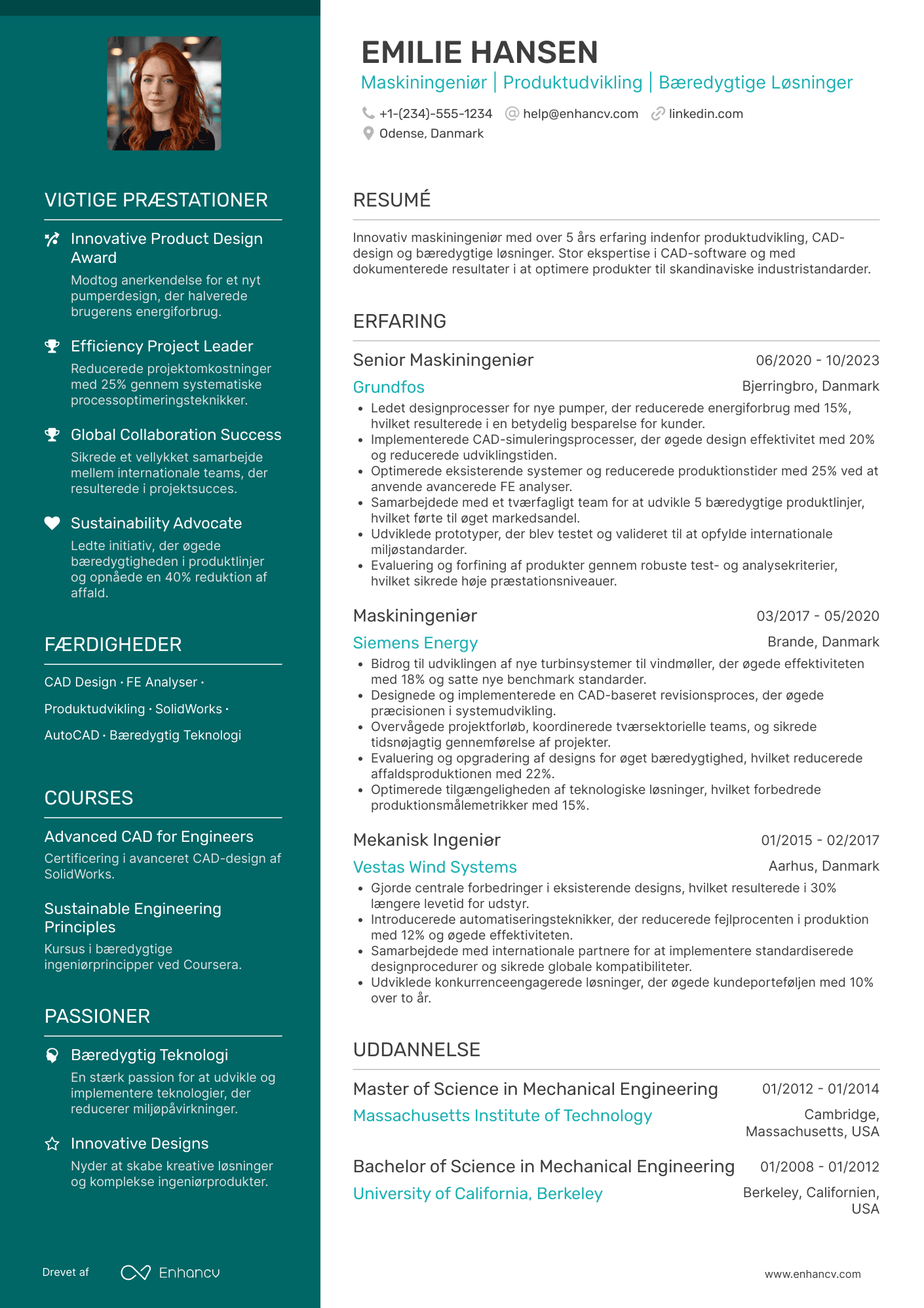 CV til Maskiningeniør – Produktudvikling Resume Example