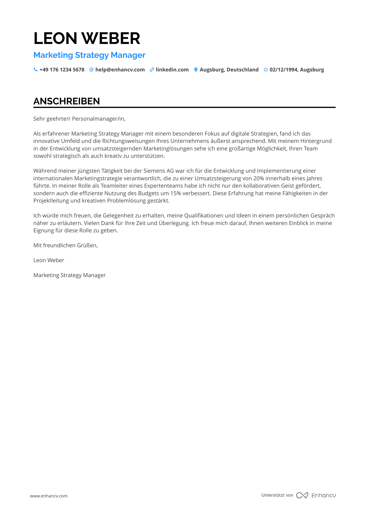 Marketing Strategie Manager Resume Example
