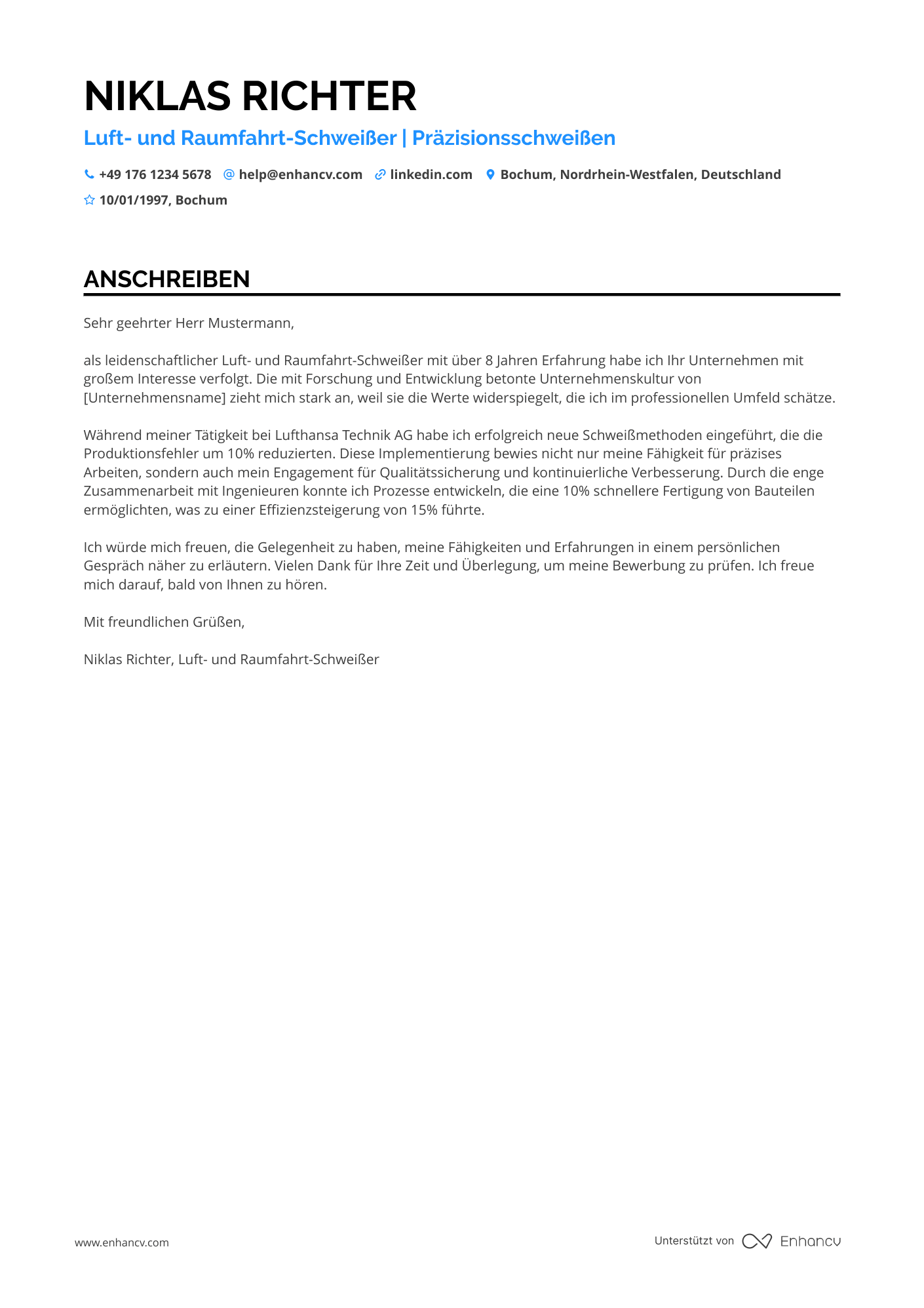 Luft  und Raumfahrt Schweißer Resume Example