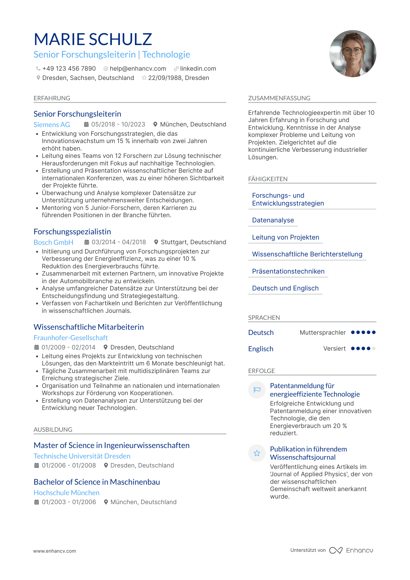 Lebenslauf als Erfahrener Akademiker Resume Example