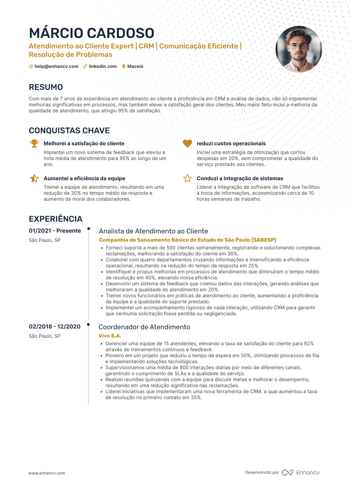 Atendimento ao Cliente para Profissionais com Experiência Resume Example
