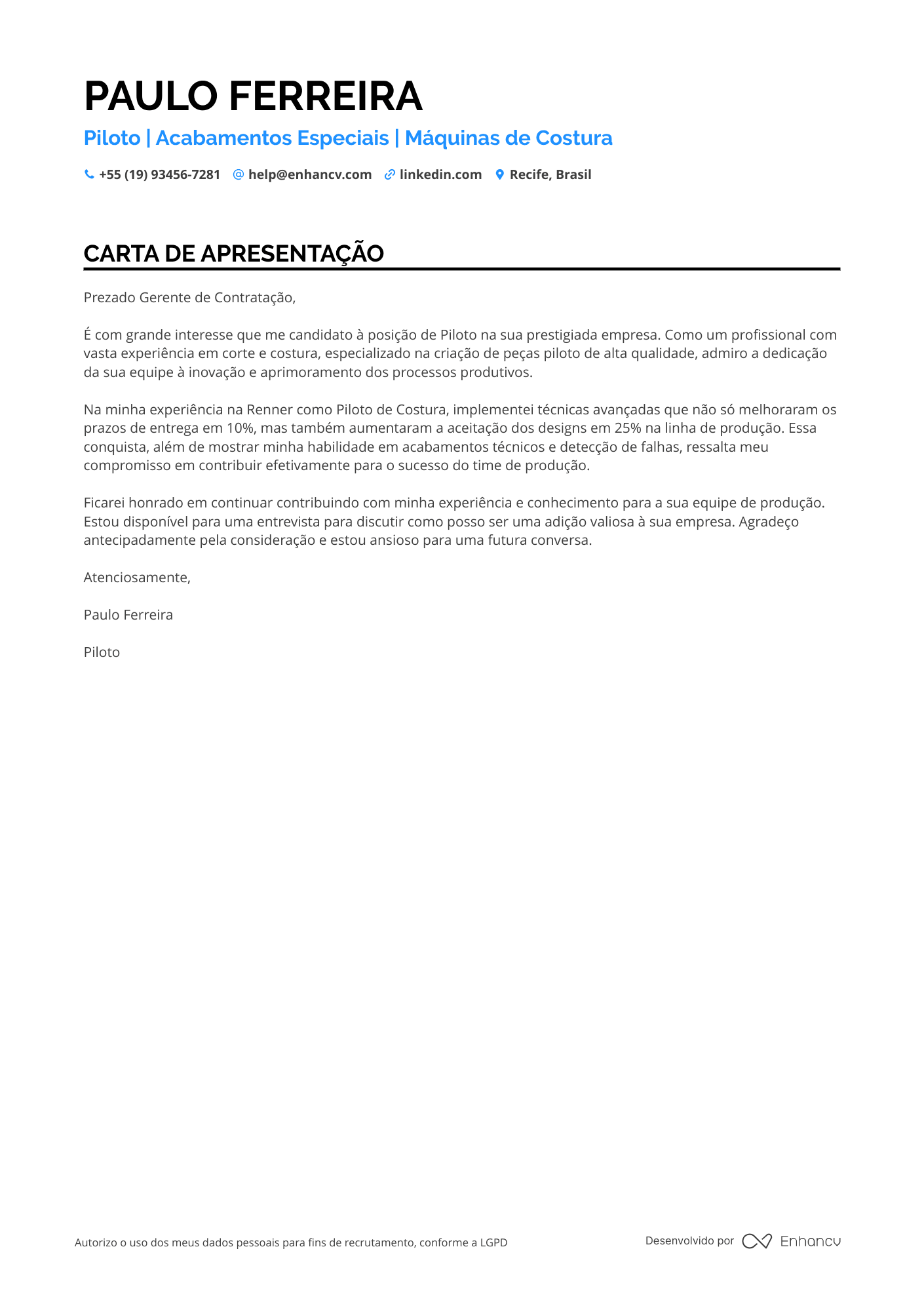 Piloto Júnior Resume Example