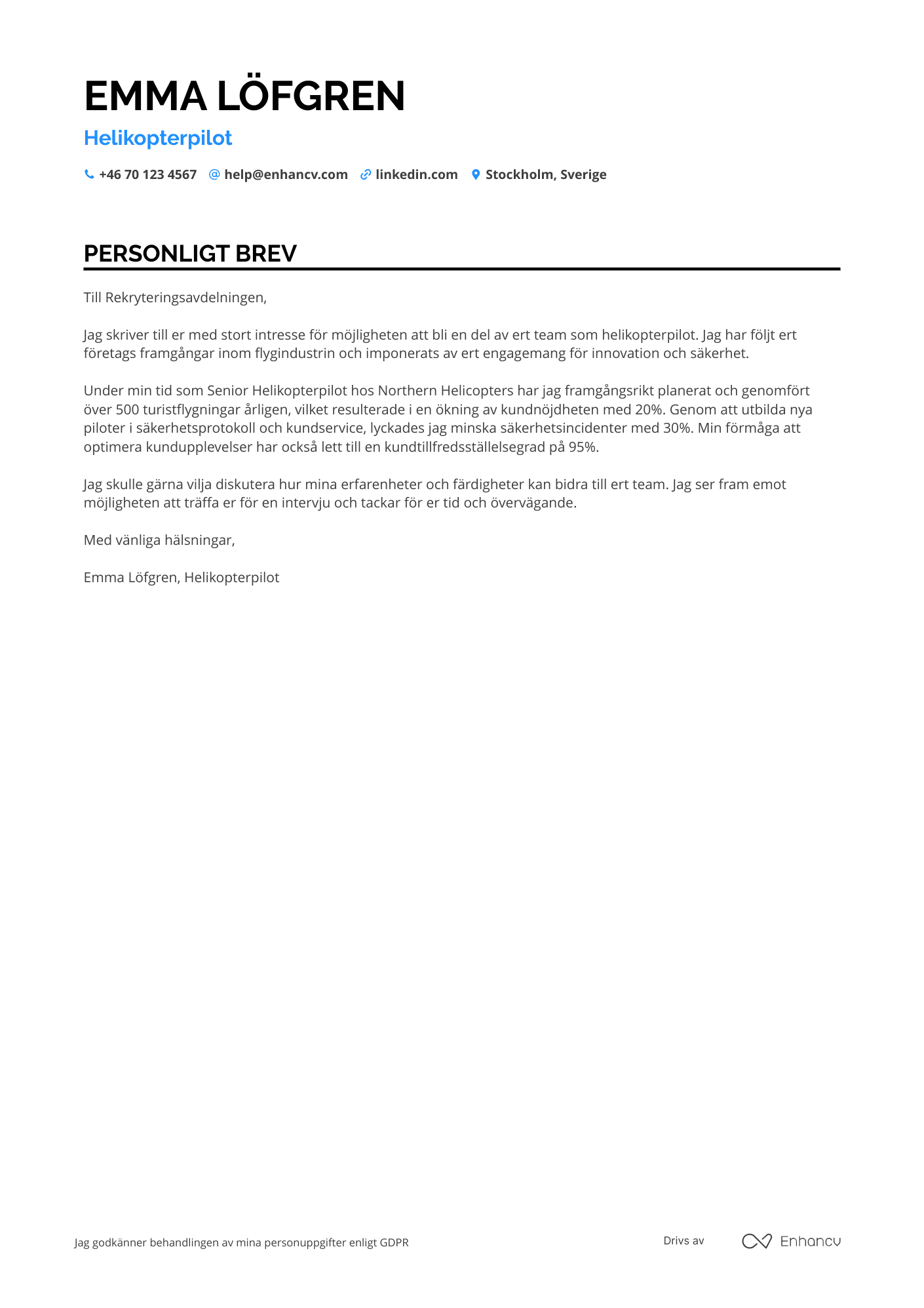 Personligt brev för Helikoptertur Pilot Resume Example