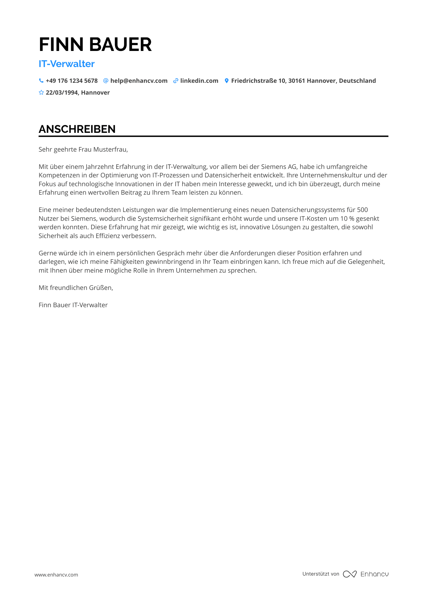 Akademiker in der IT Verwaltung Resume Example