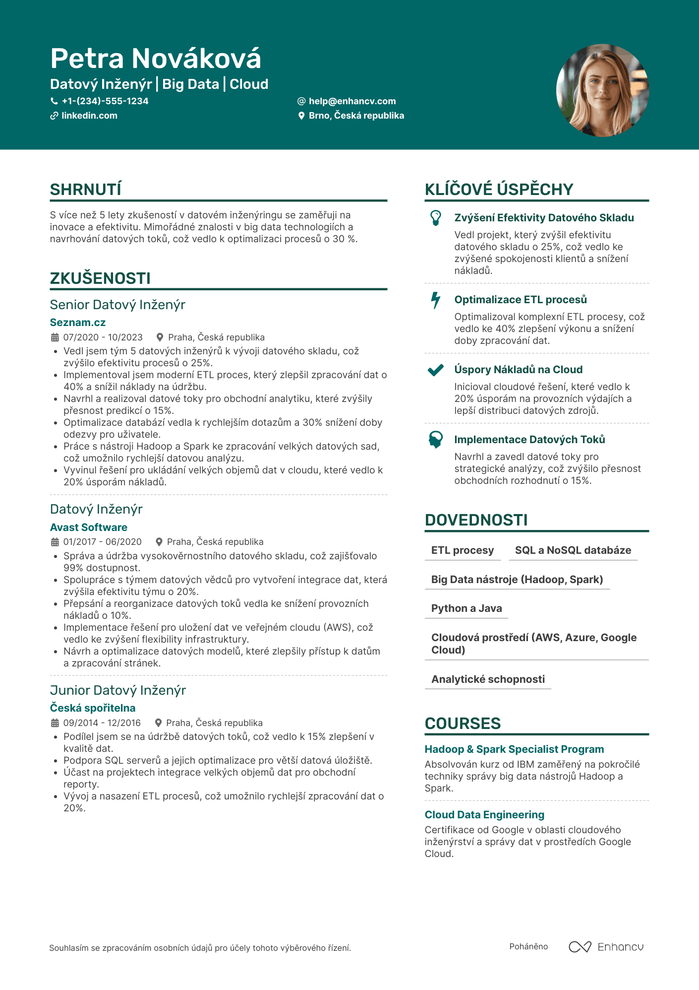 Životopis pro Datový inženýr Resume Example