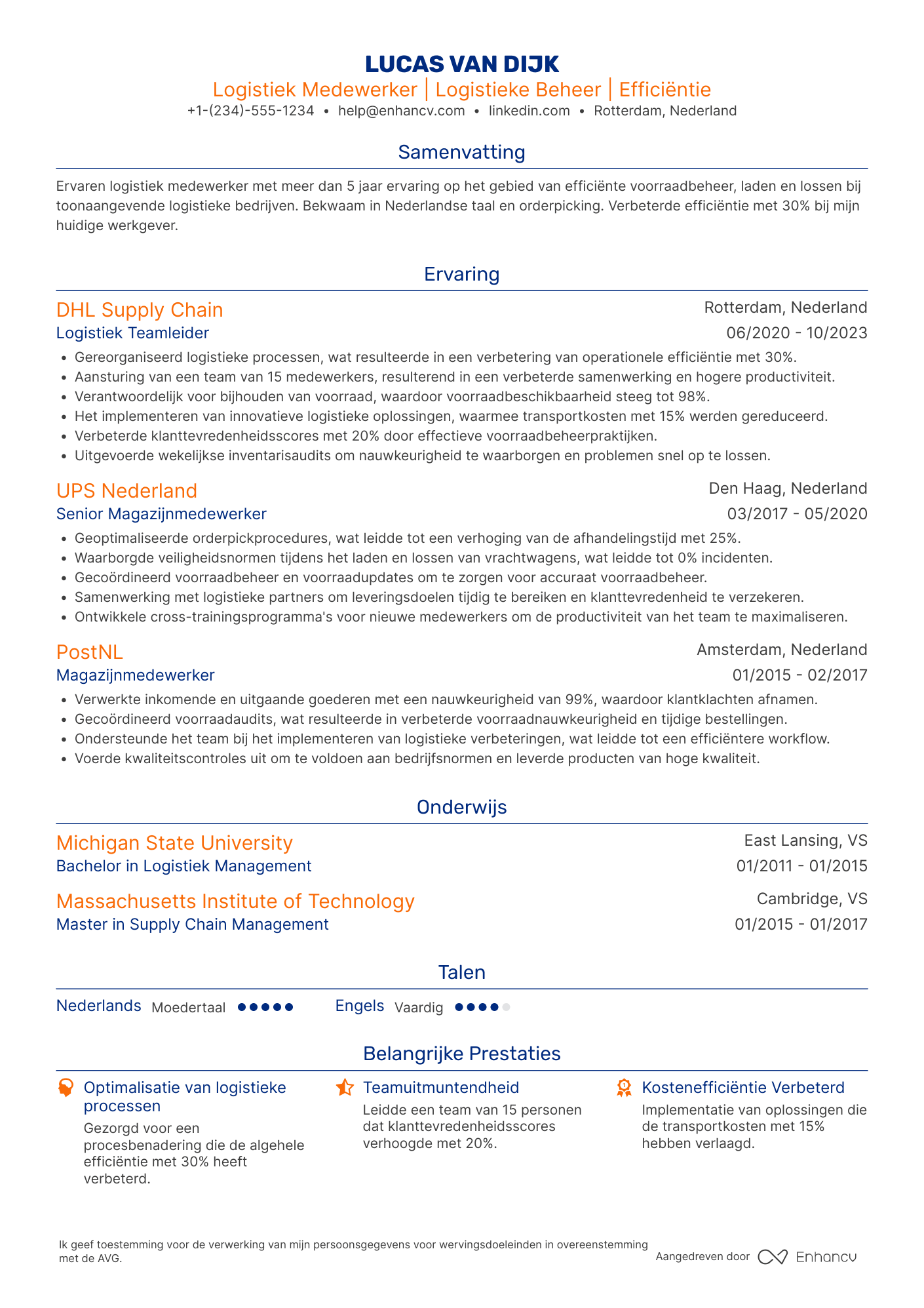 CV voor Kruidvat Logistiek Medewerker Resume Example