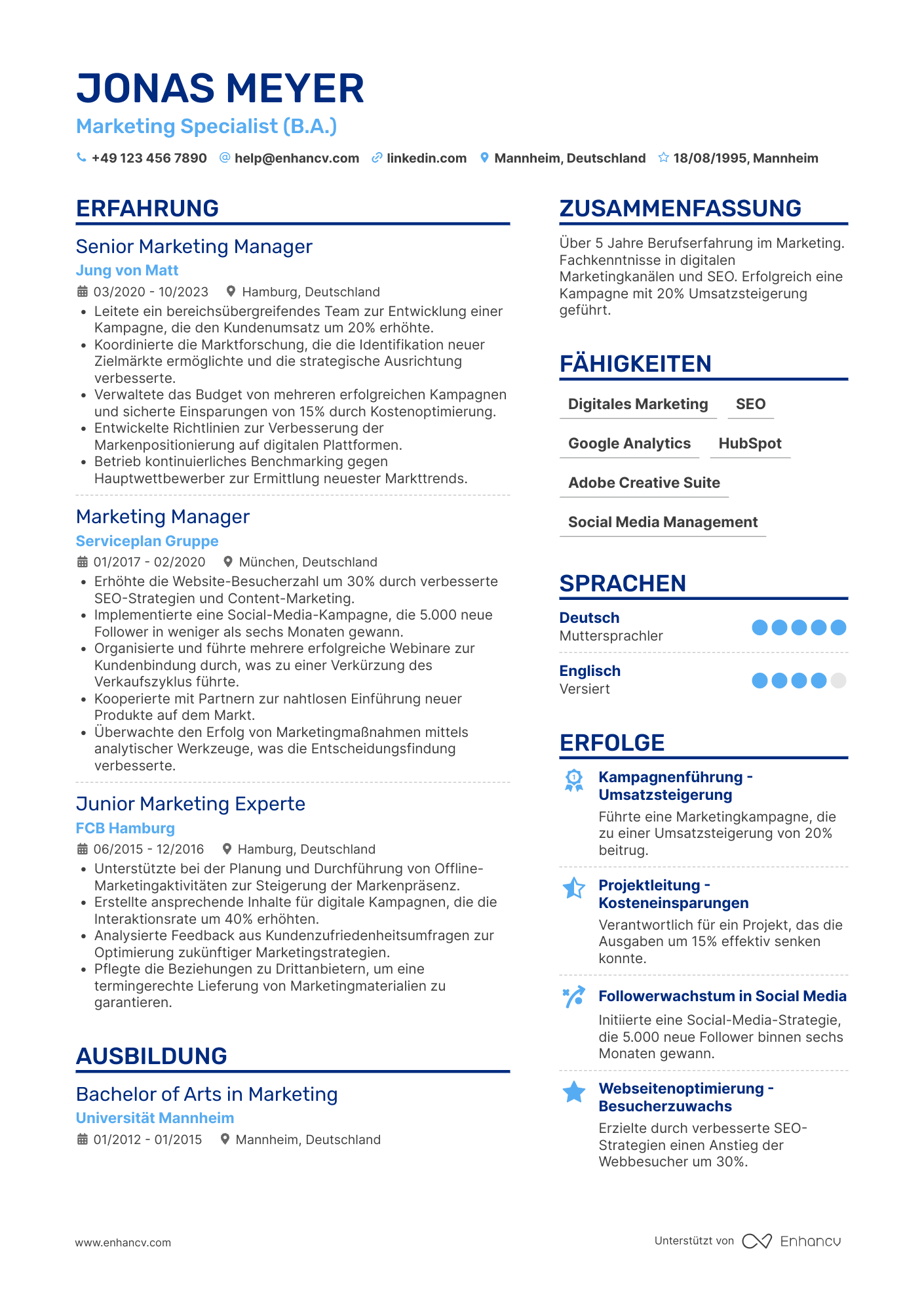 Lebenslauf als Marketing Spezialist Resume Example