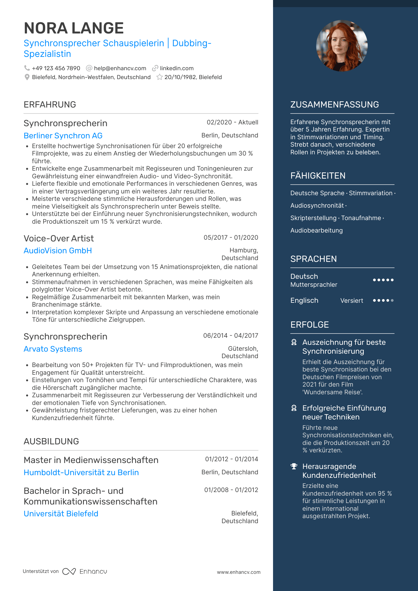 Lebenslauf als Synchronsprecher Schauspieler Resume Example
