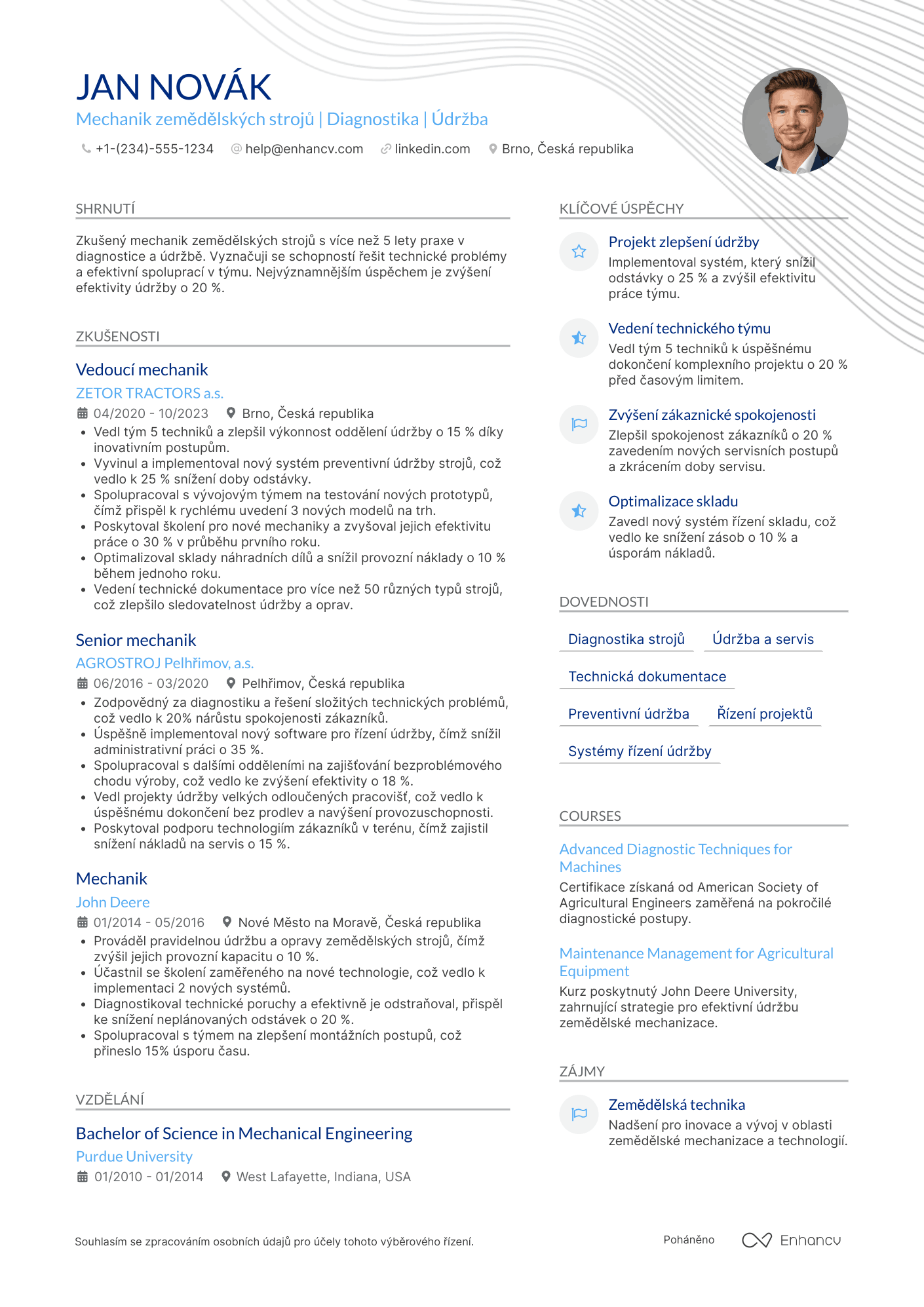 Životopis pro Mechanik zemědělských strojů Resume Example