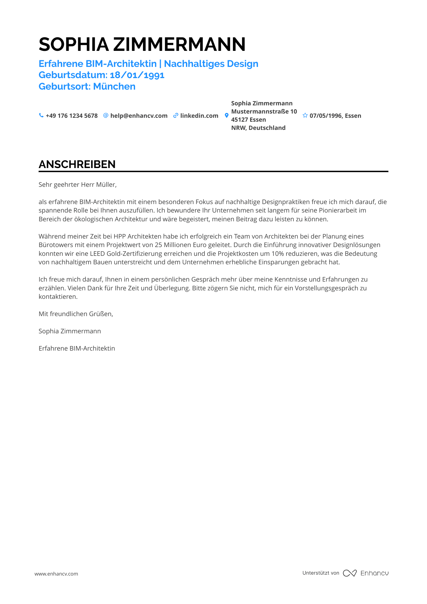 Architekt mit BIM Erfahrung Resume Example