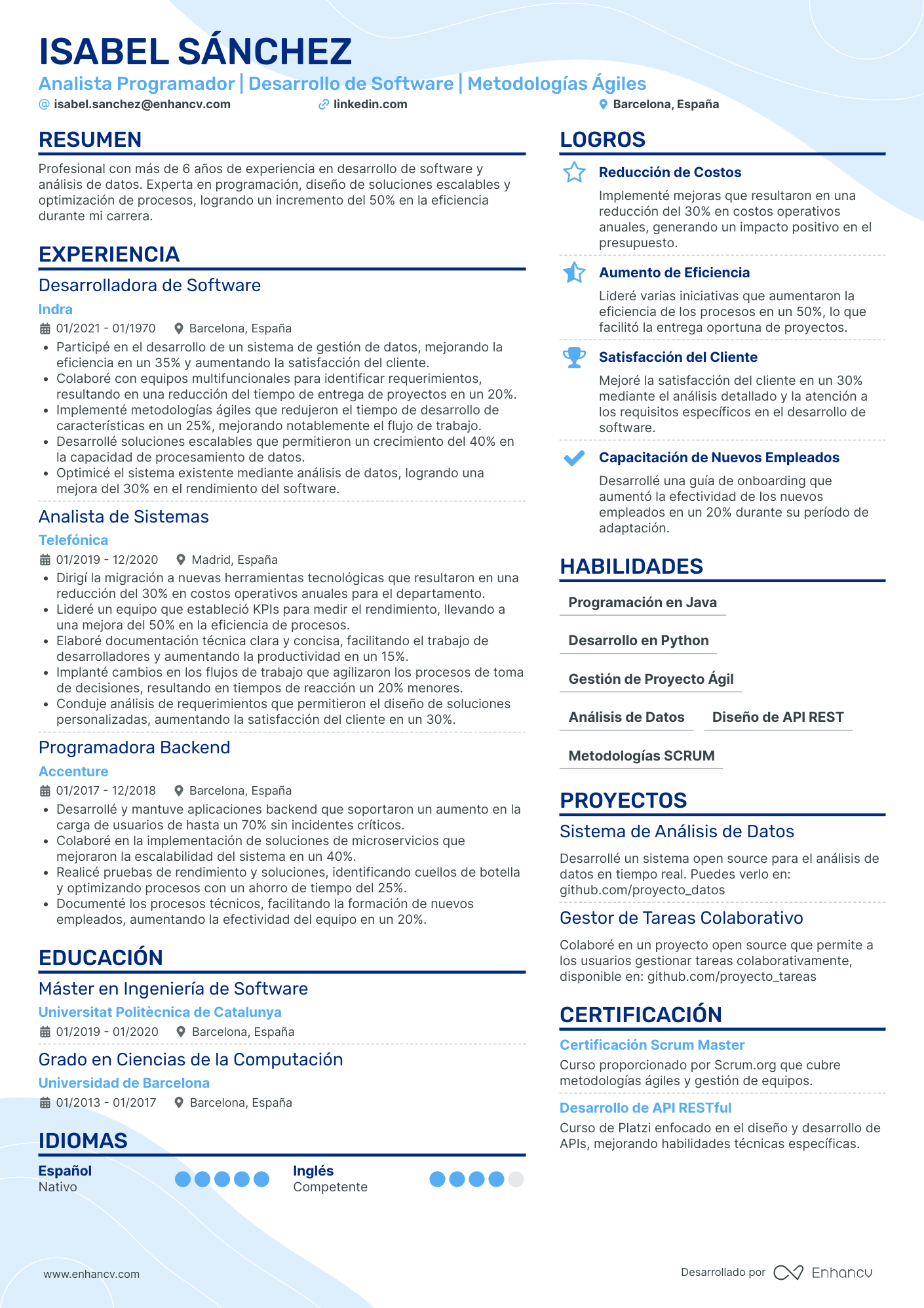 Analista Programador Resume Example