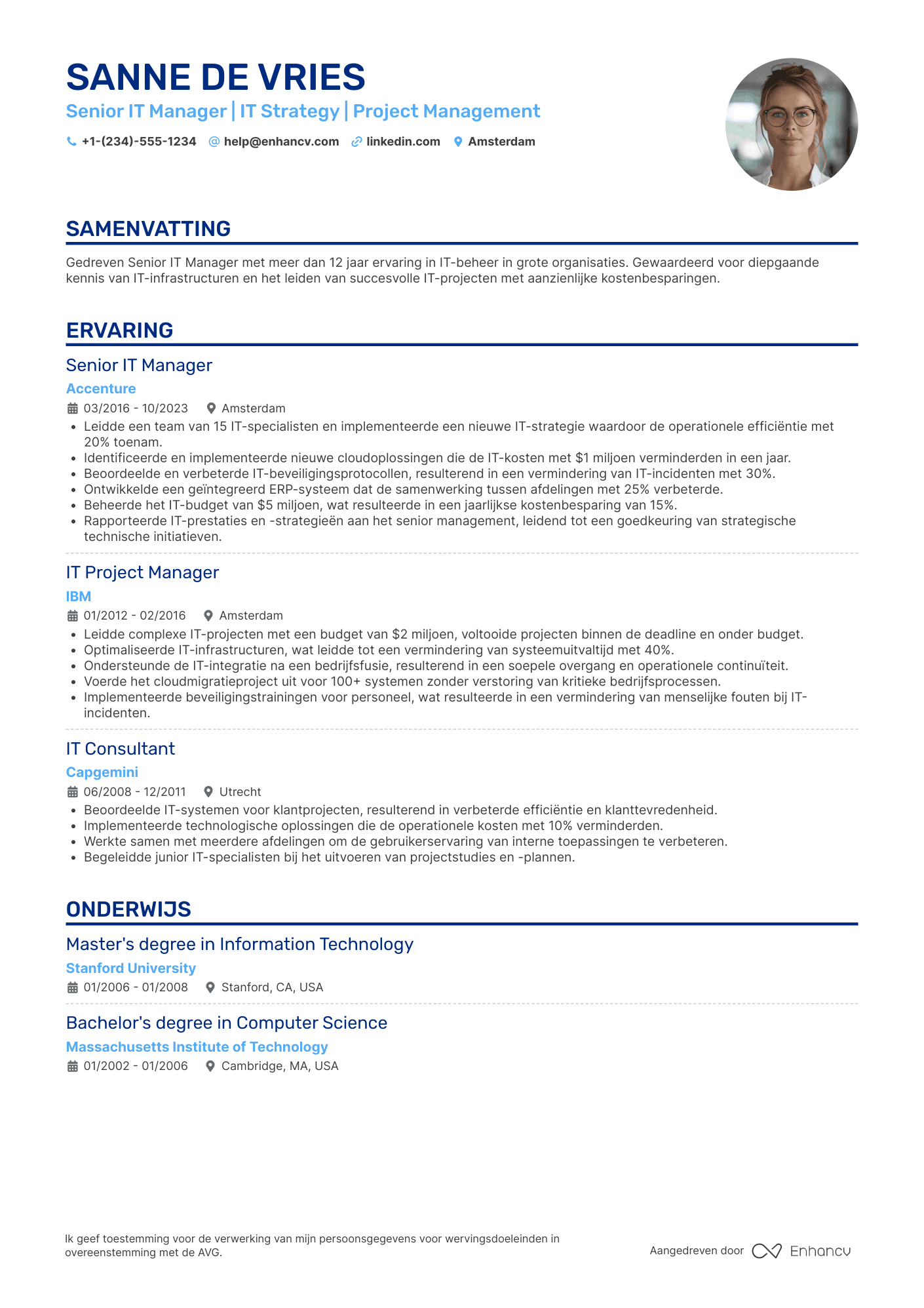 CV voor Senior IT Manager Resume Example