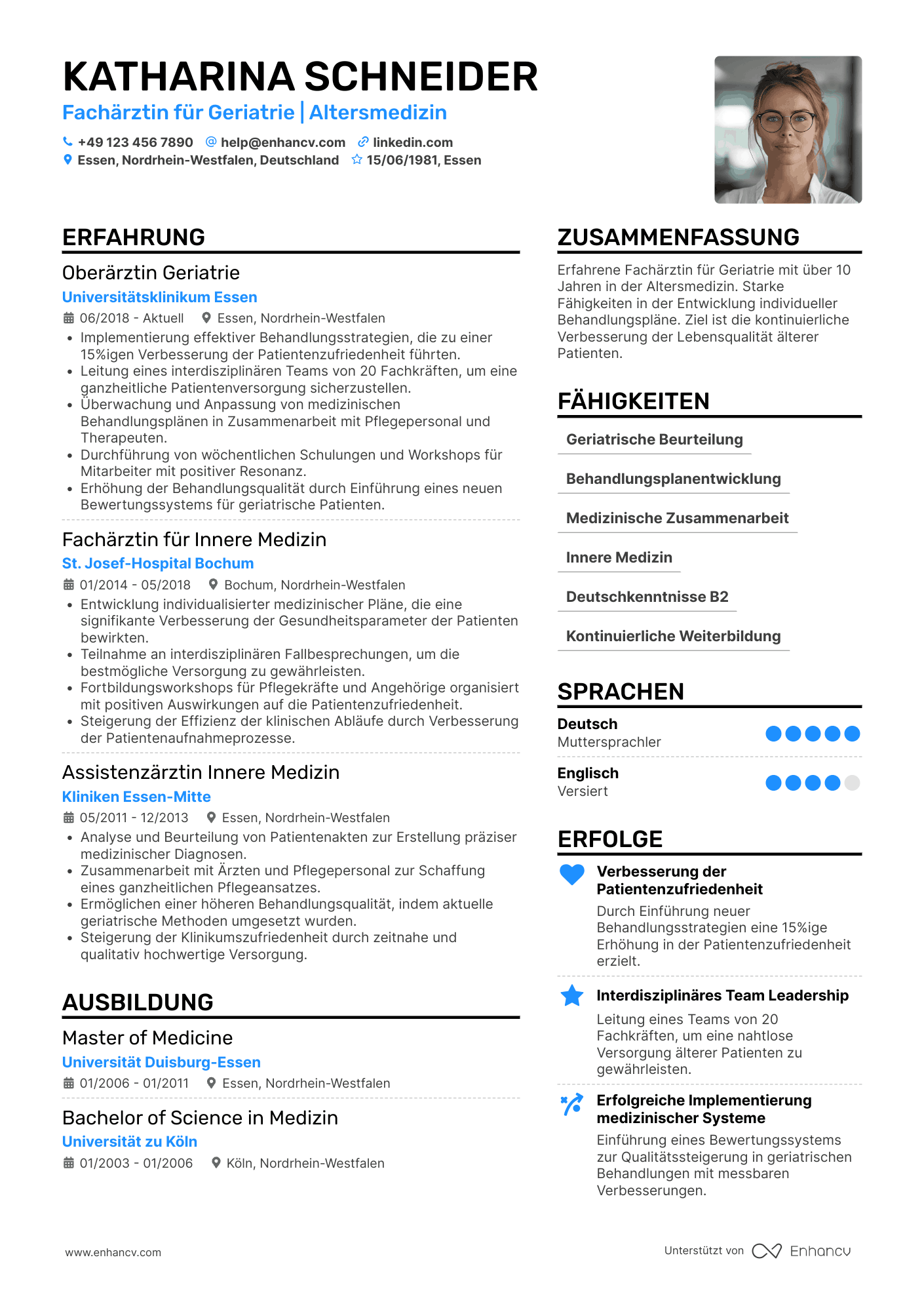 Lebenslauf in Arzt in der Geriatrie Resume Example