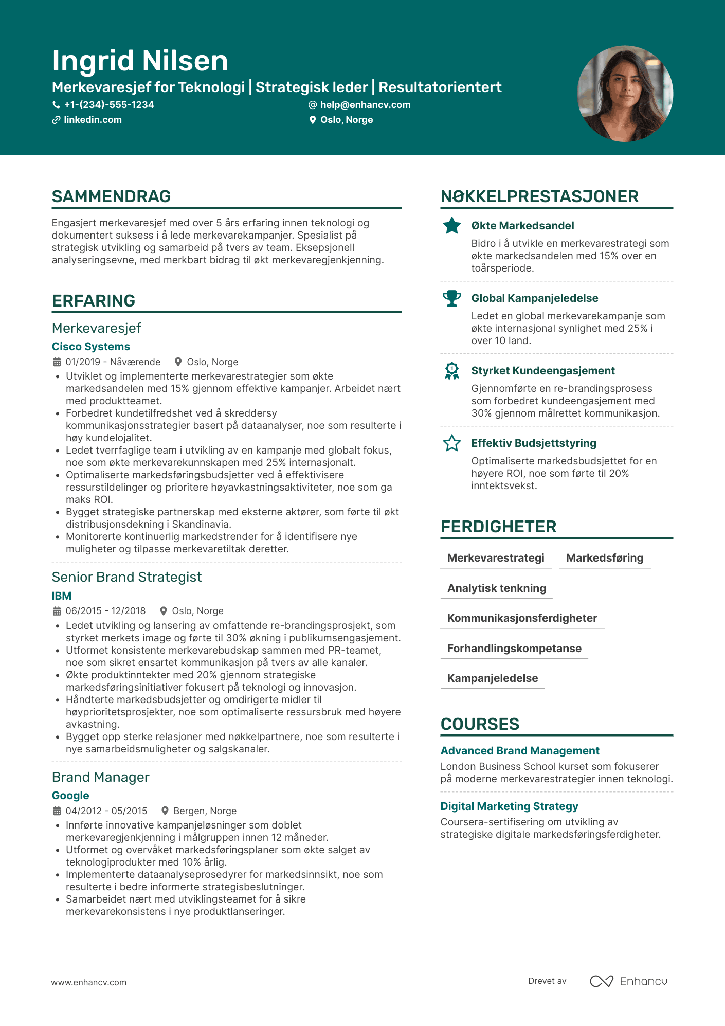 CV for Merkevaresjef for Teknologi Resume Example