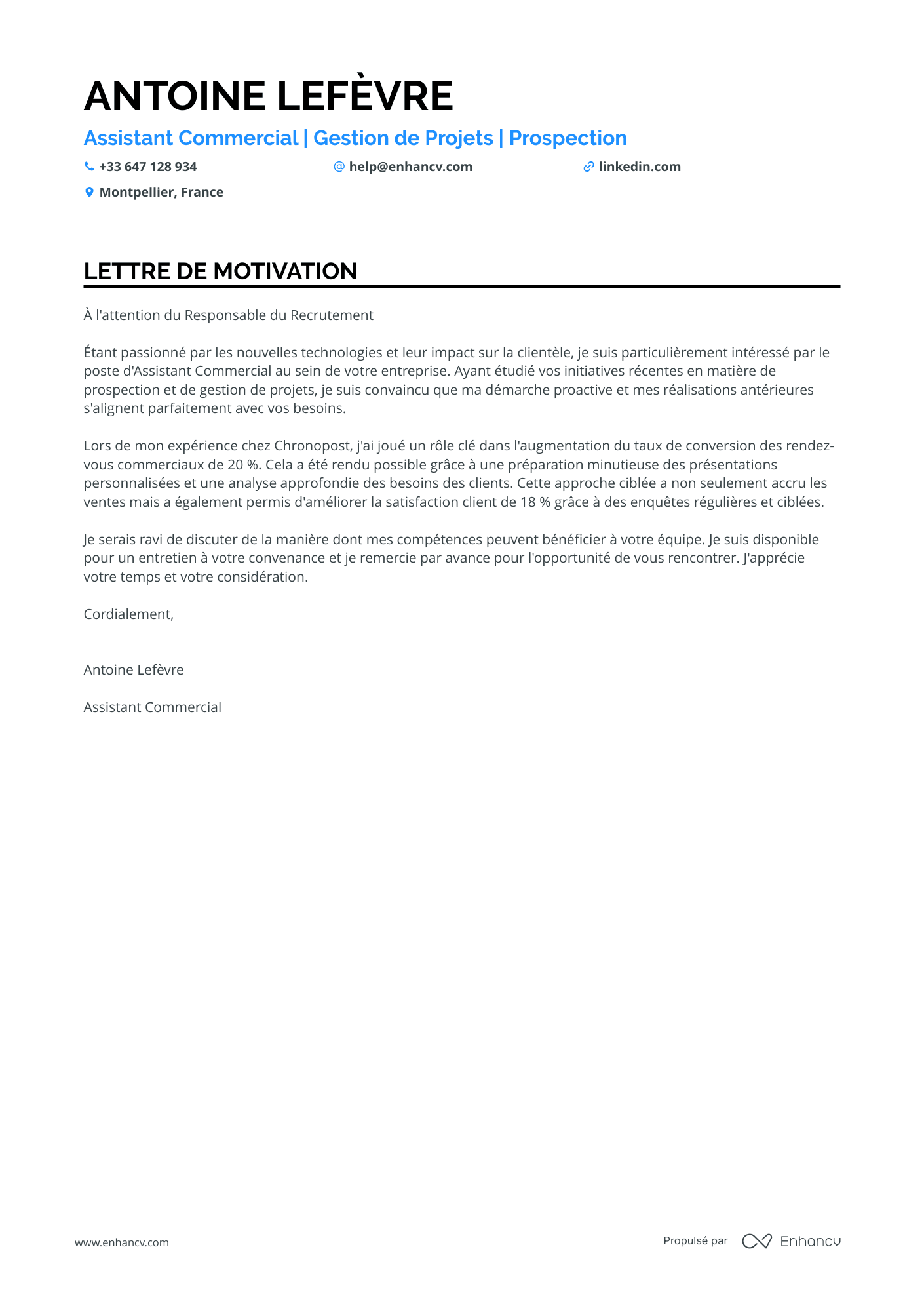 Assistant Administratif Commercial Resume Example