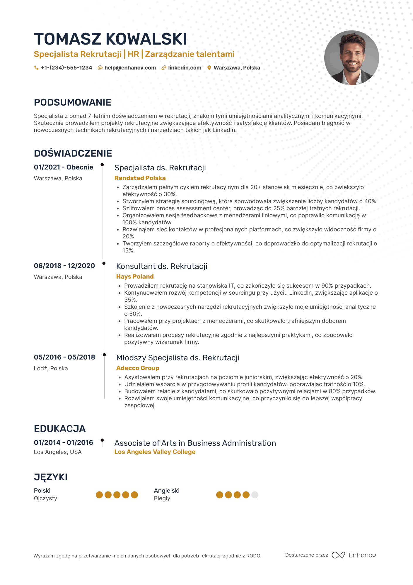 CV dla Specjalista Rekrutacji Resume Example