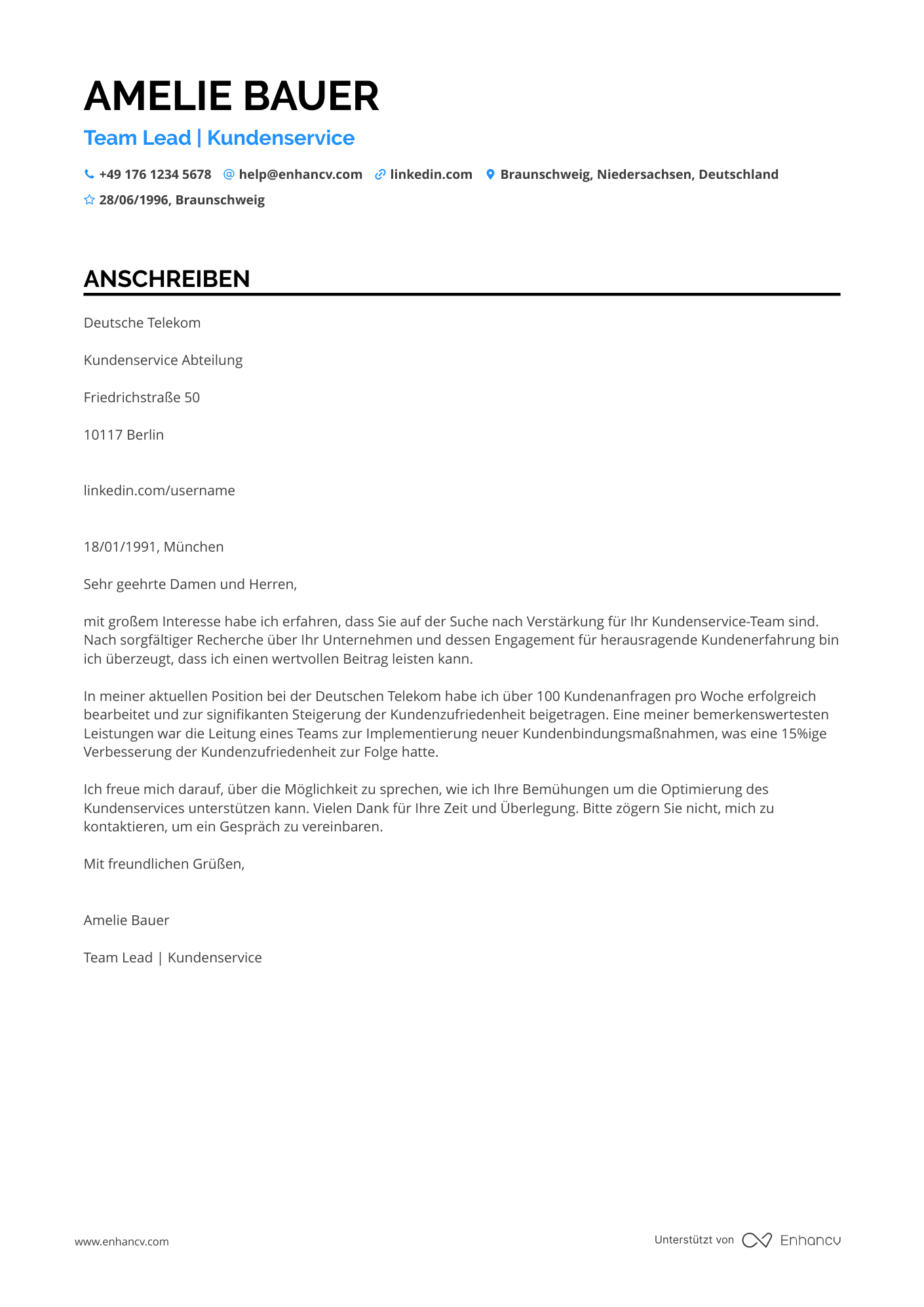 Kundenservice Einsteiger Resume Example