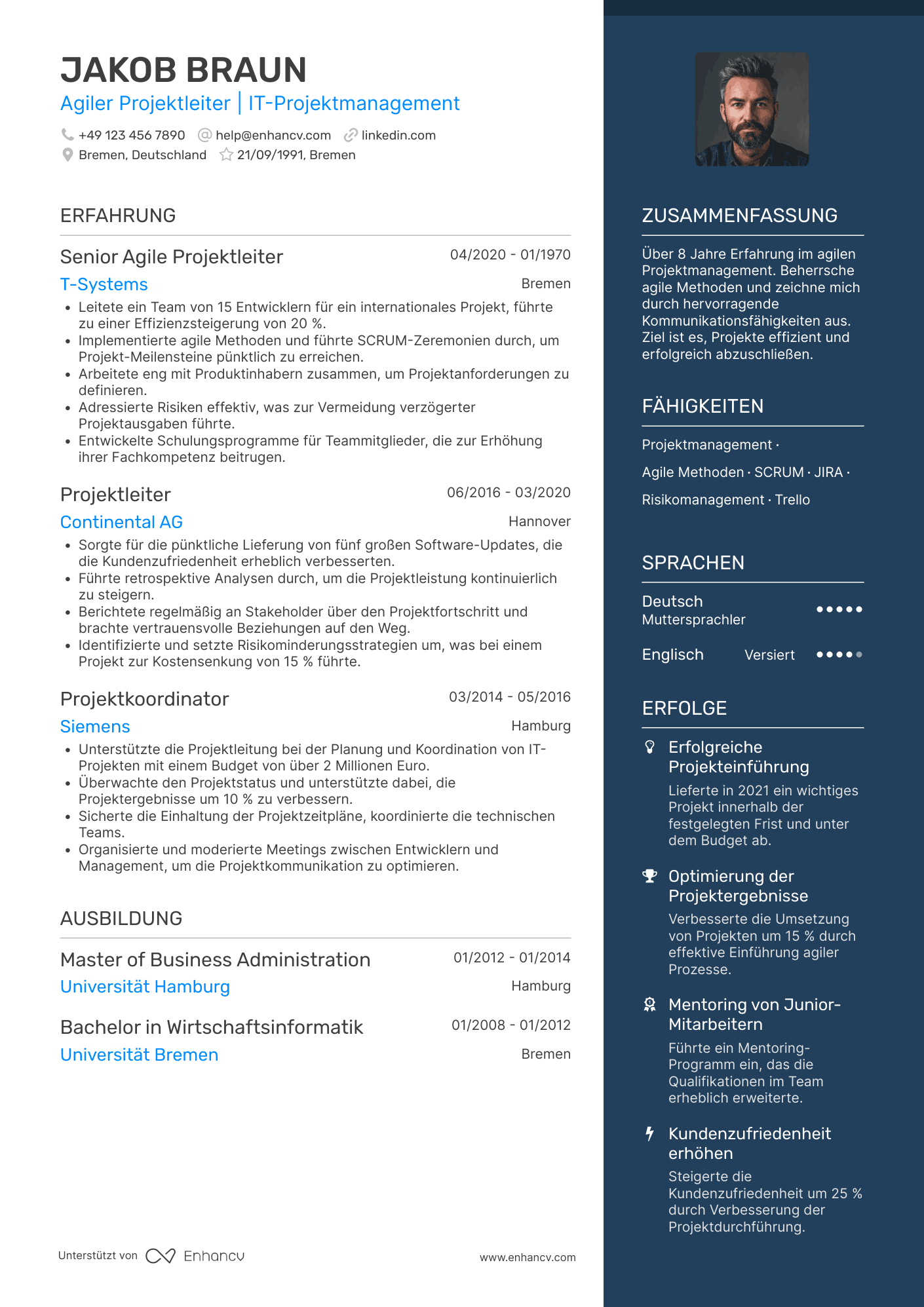 Lebenslauf als Agiler Projektleiter Resume Example