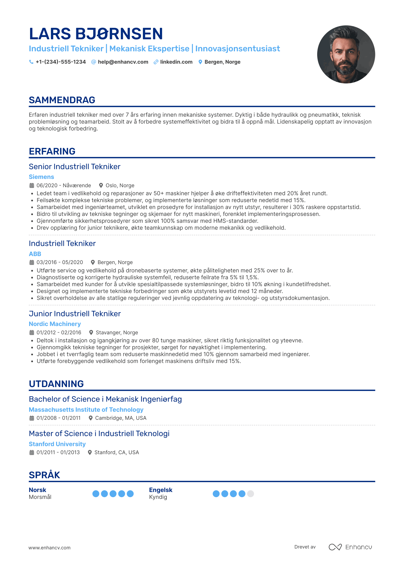 CV for Industriell tekniker Resume Example