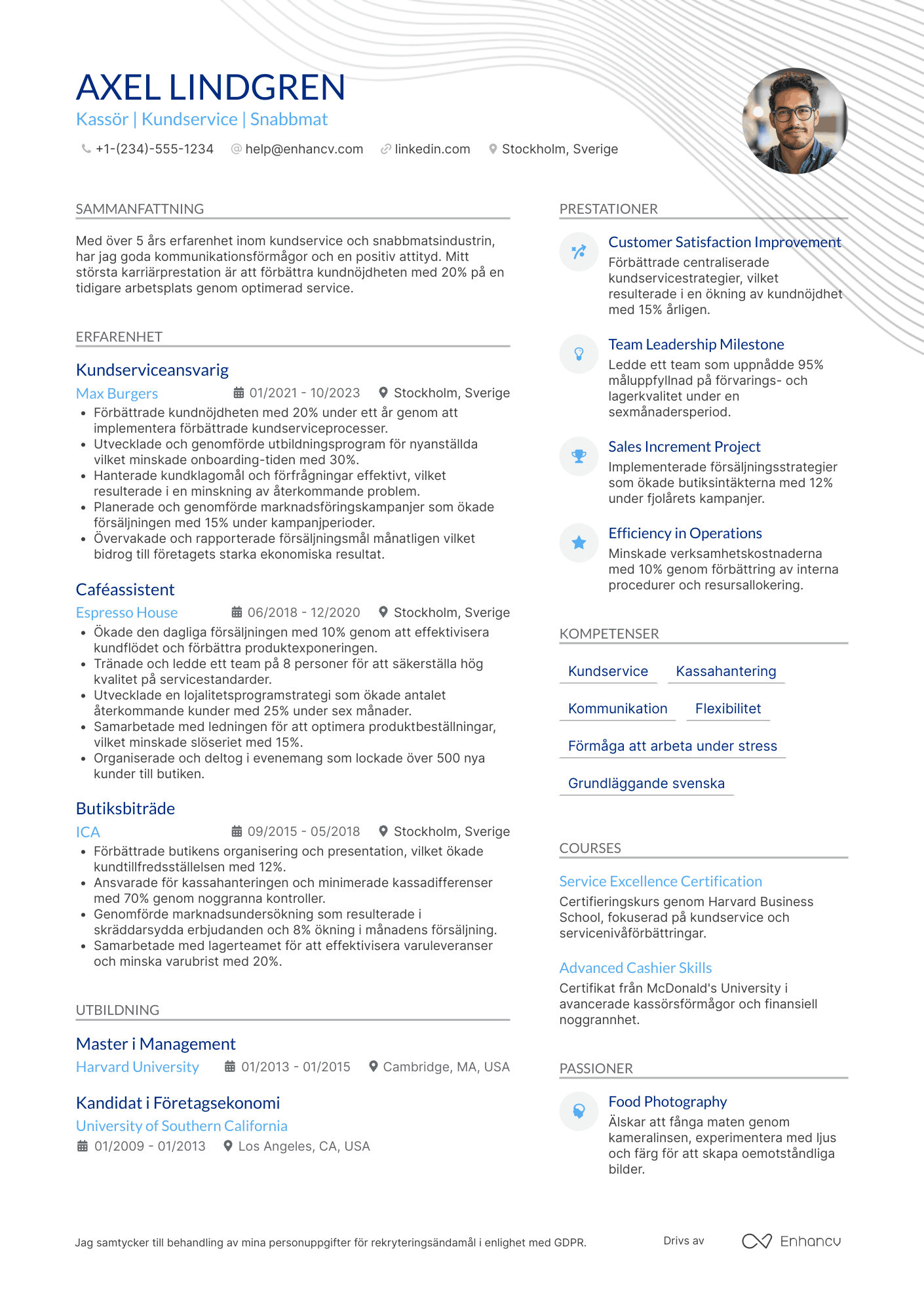 CV för McDonald's Kassör Resume Example