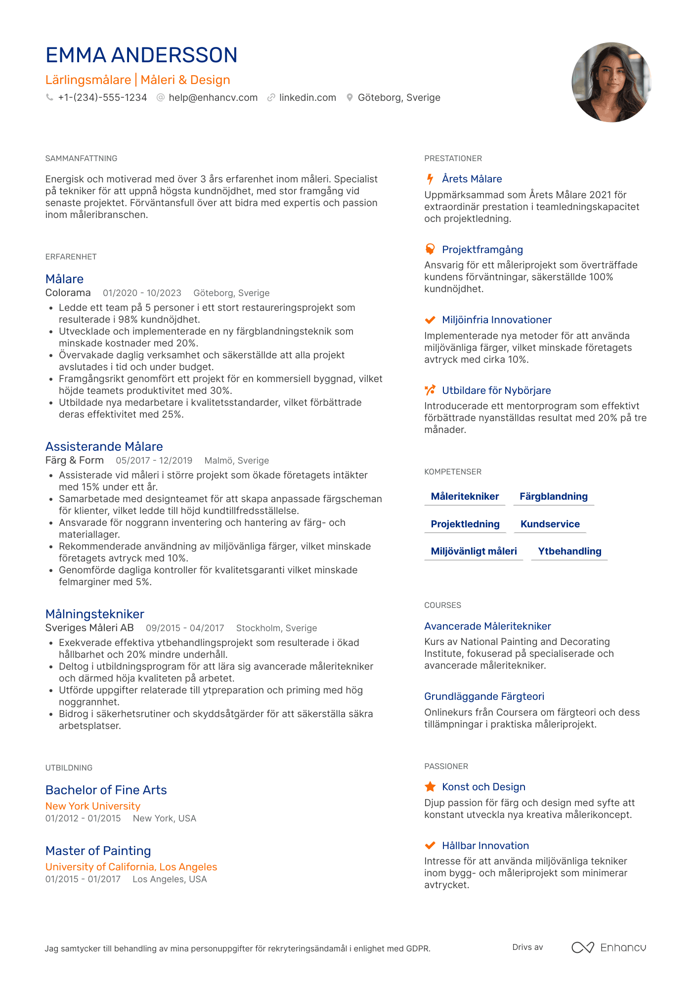 CV för Lärlingsmålare Resume Example